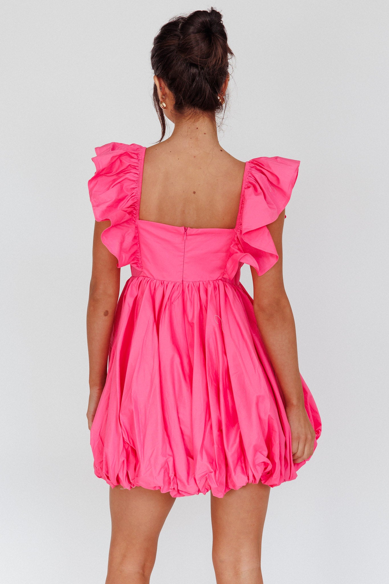 Horoscope Bubble Hem Mini Dress Pink-Maymioy