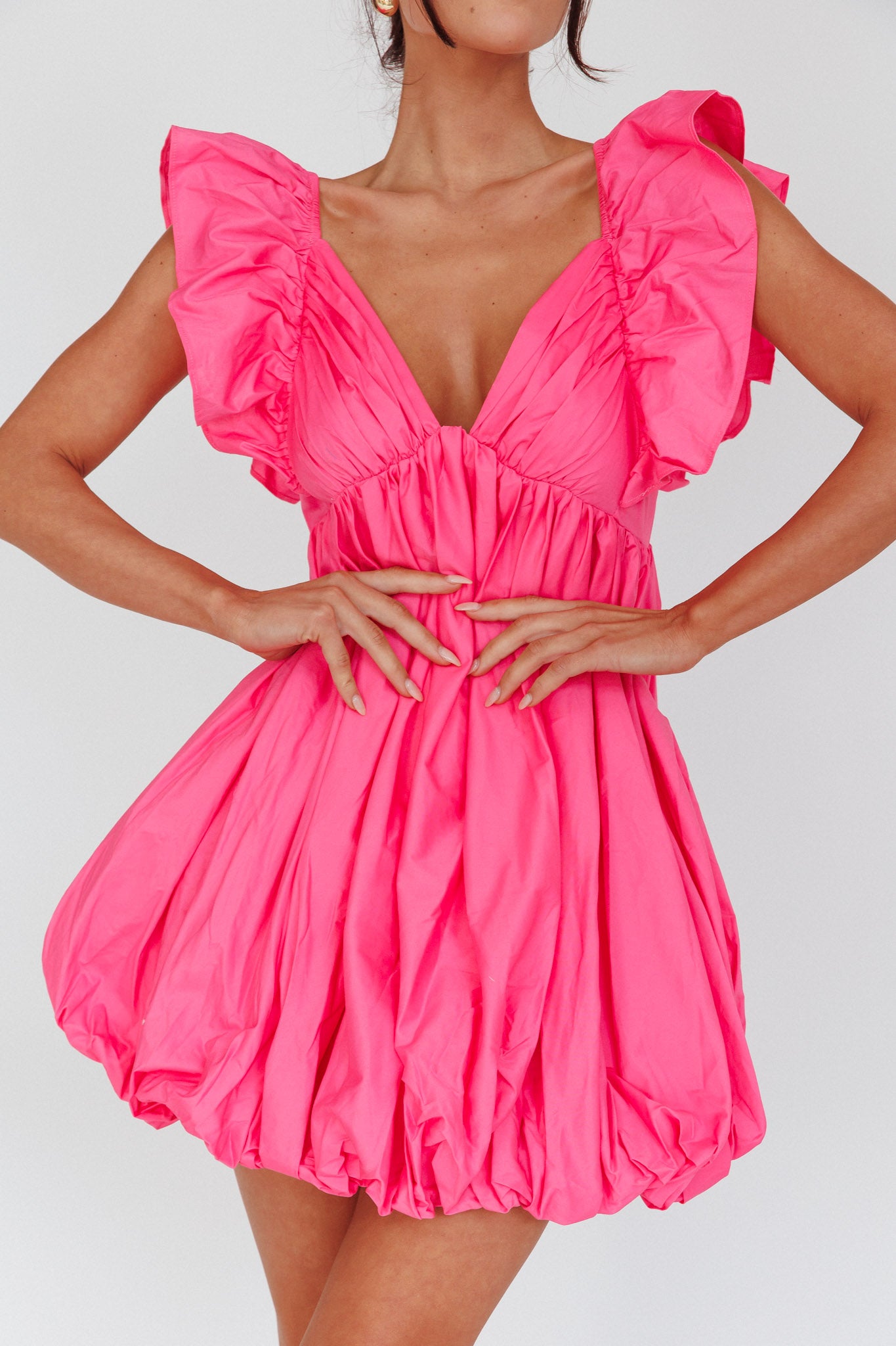 Horoscope Bubble Hem Mini Dress Pink-Maymioy