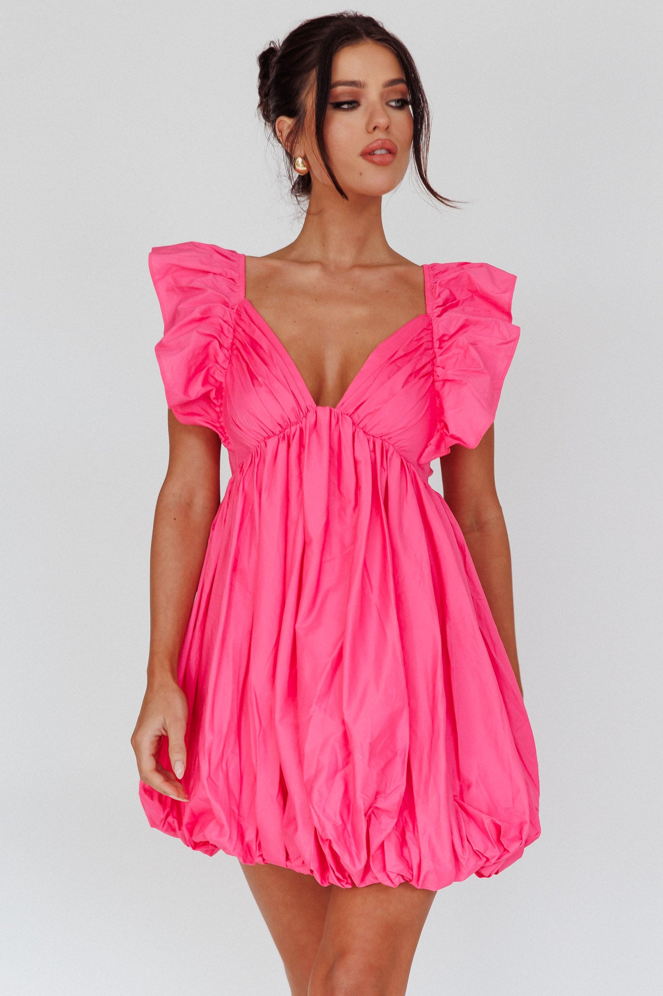 Horoscope Bubble Hem Mini Dress Pink-Maymioy