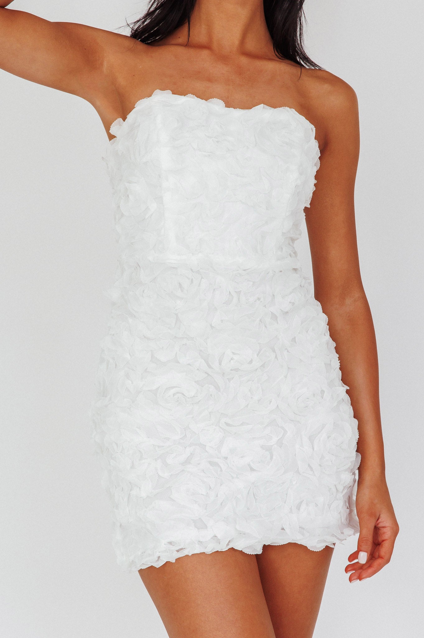 Charmer Floral Embellished Mini Dress Ivory-Maymioy
