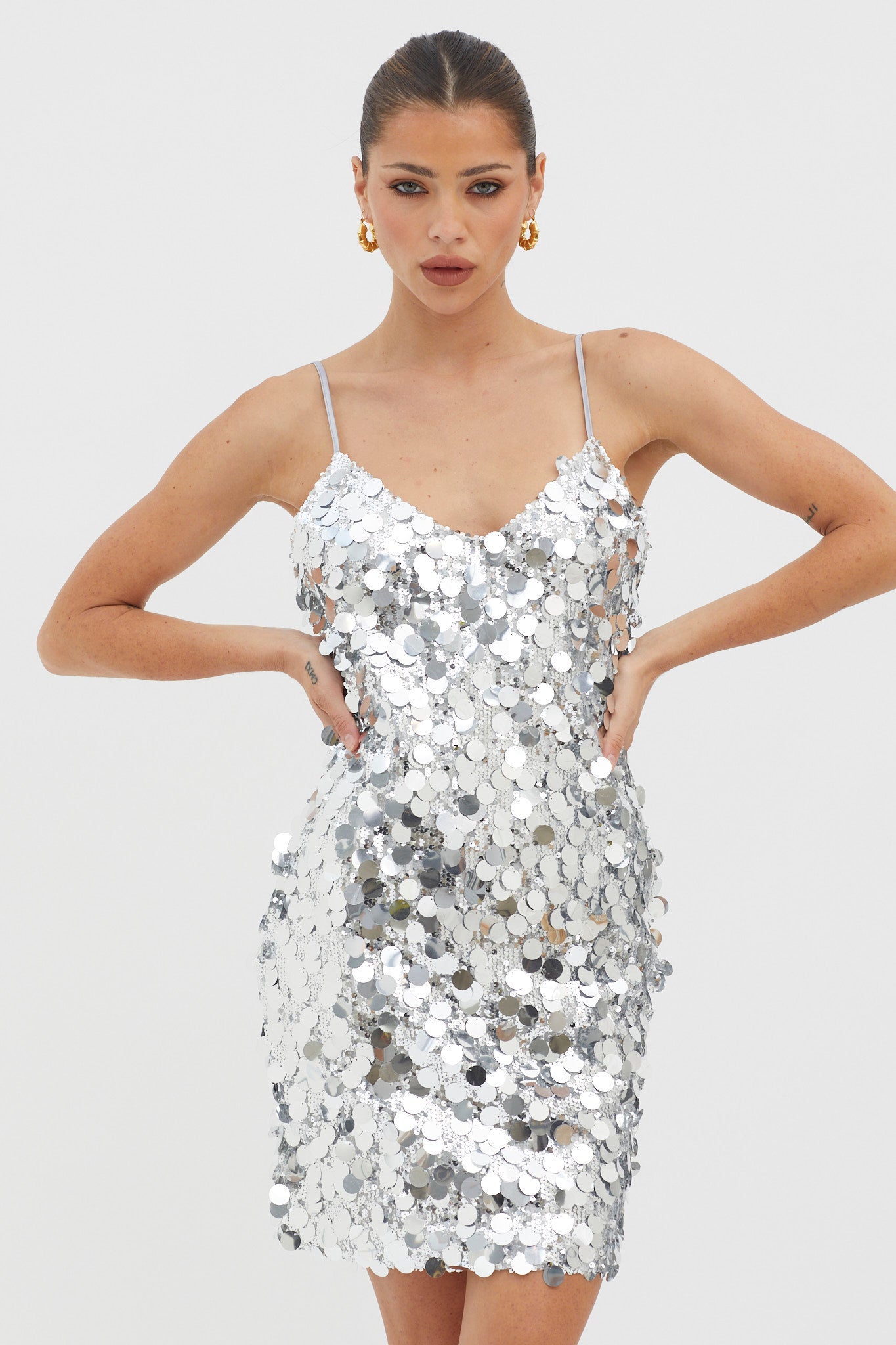 Moon Dust Sequin Mini Dress Silver-Maymioy