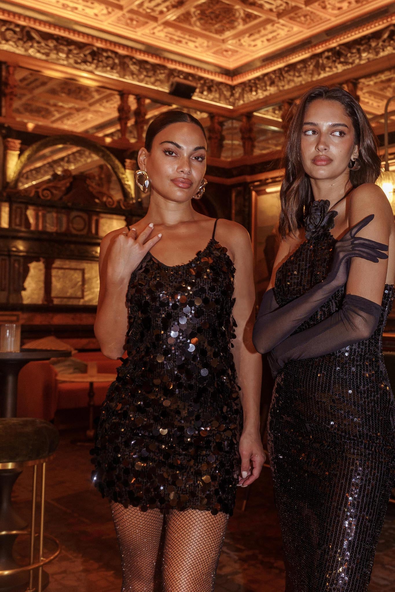 Moon Dust Sequin Mini Dress Black-Maymioy