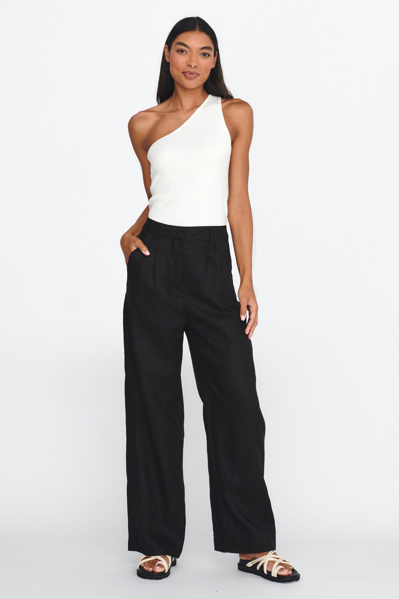 Dodie Straight Leg Trouser Pants Linen Black-Maymioy
