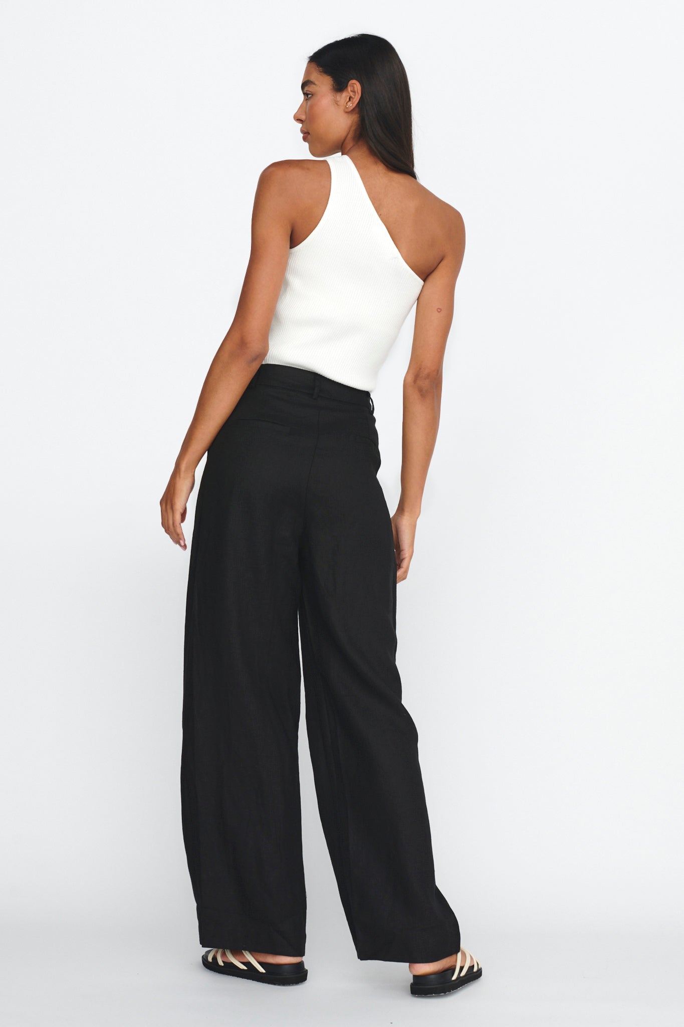 Dodie Straight Leg Trouser Pants Linen Black-Maymioy