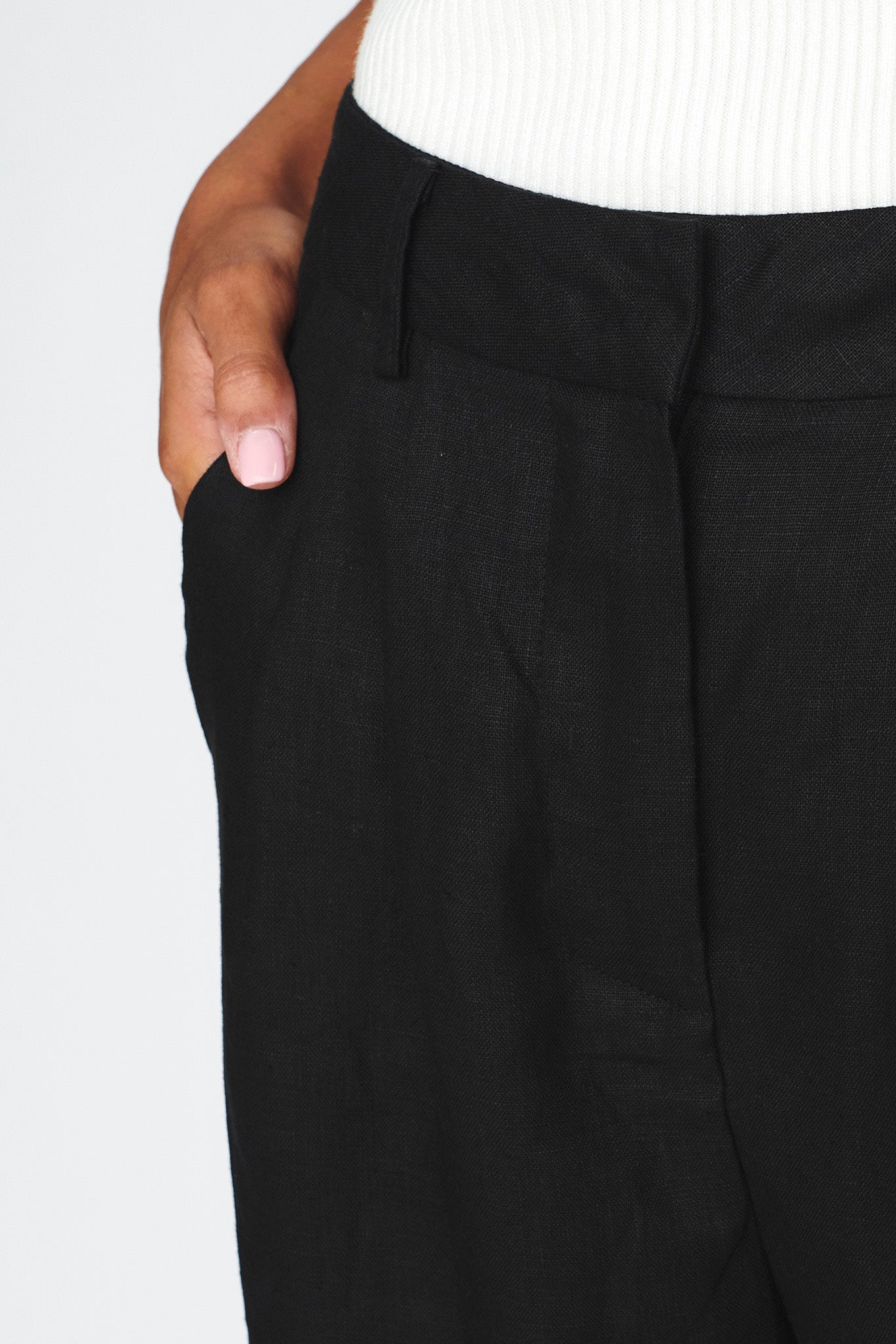 Dodie Straight Leg Trouser Pants Linen Black-Maymioy