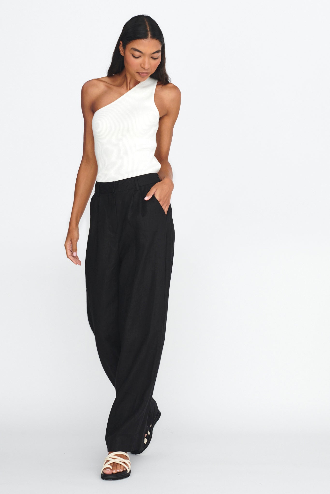 Dodie Straight Leg Trouser Pants Linen Black-Maymioy