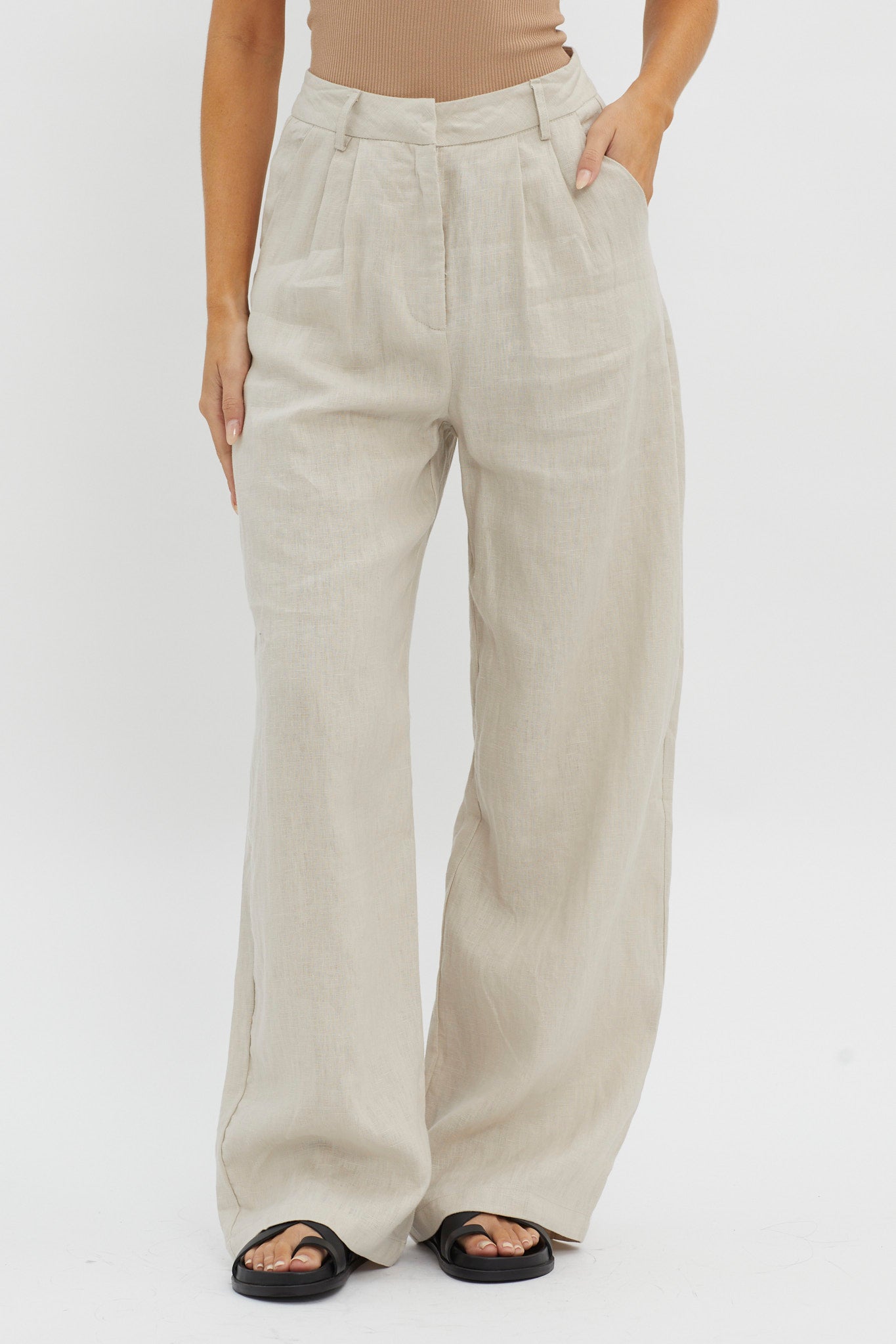 Dodie Straight Leg Trouser Pants Linen Oat-Maymioy