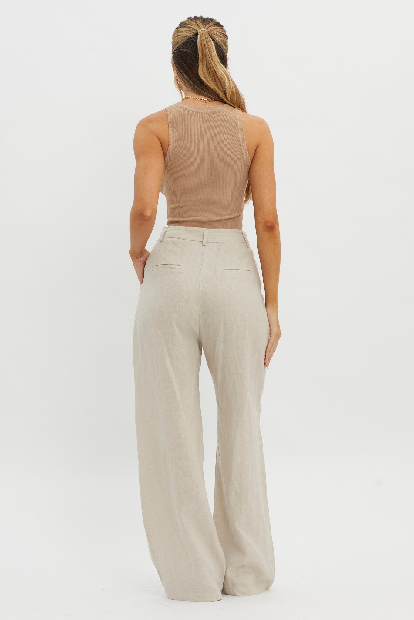 Dodie Straight Leg Trouser Pants Linen Oat-Maymioy