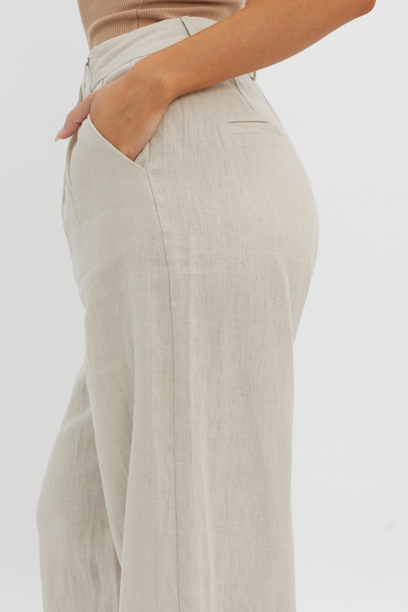 Dodie Straight Leg Trouser Pants Linen Oat-Maymioy