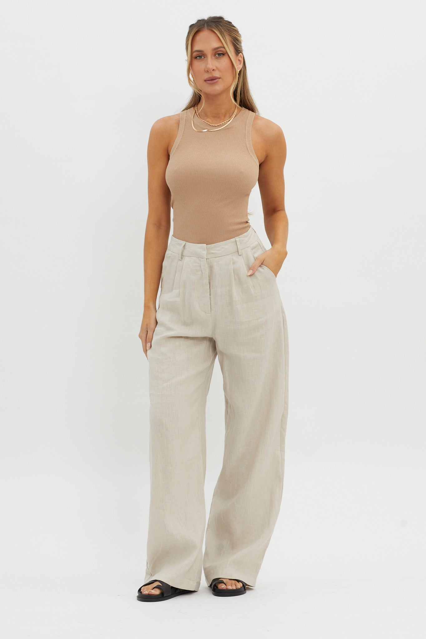 Dodie Straight Leg Trouser Pants Linen Oat-Maymioy