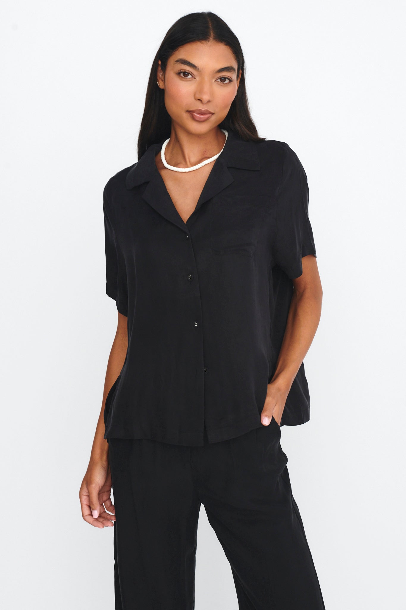 Tessa Button-Up Shirt Black-Maymioy
