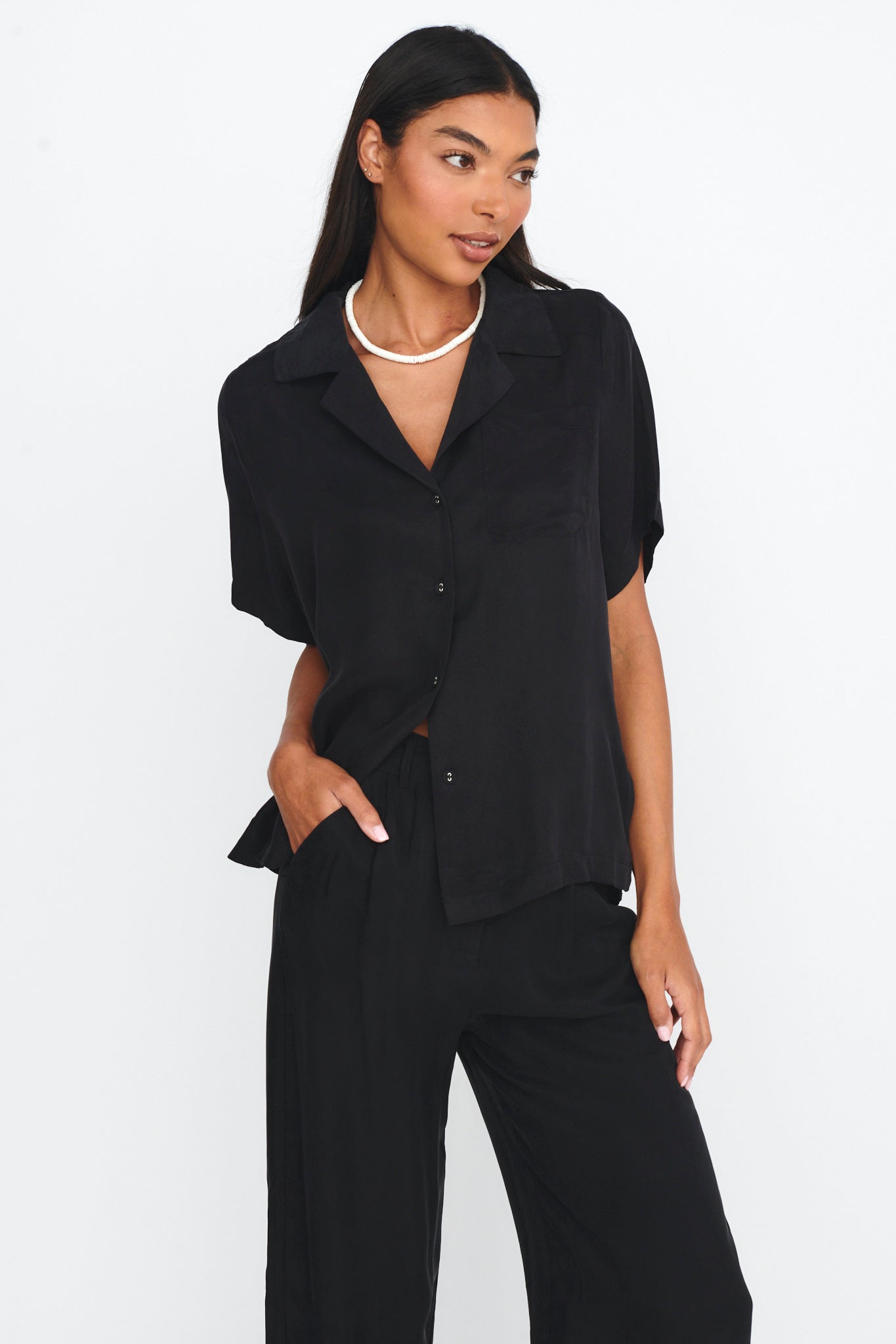 Tessa Button-Up Shirt Black-Maymioy