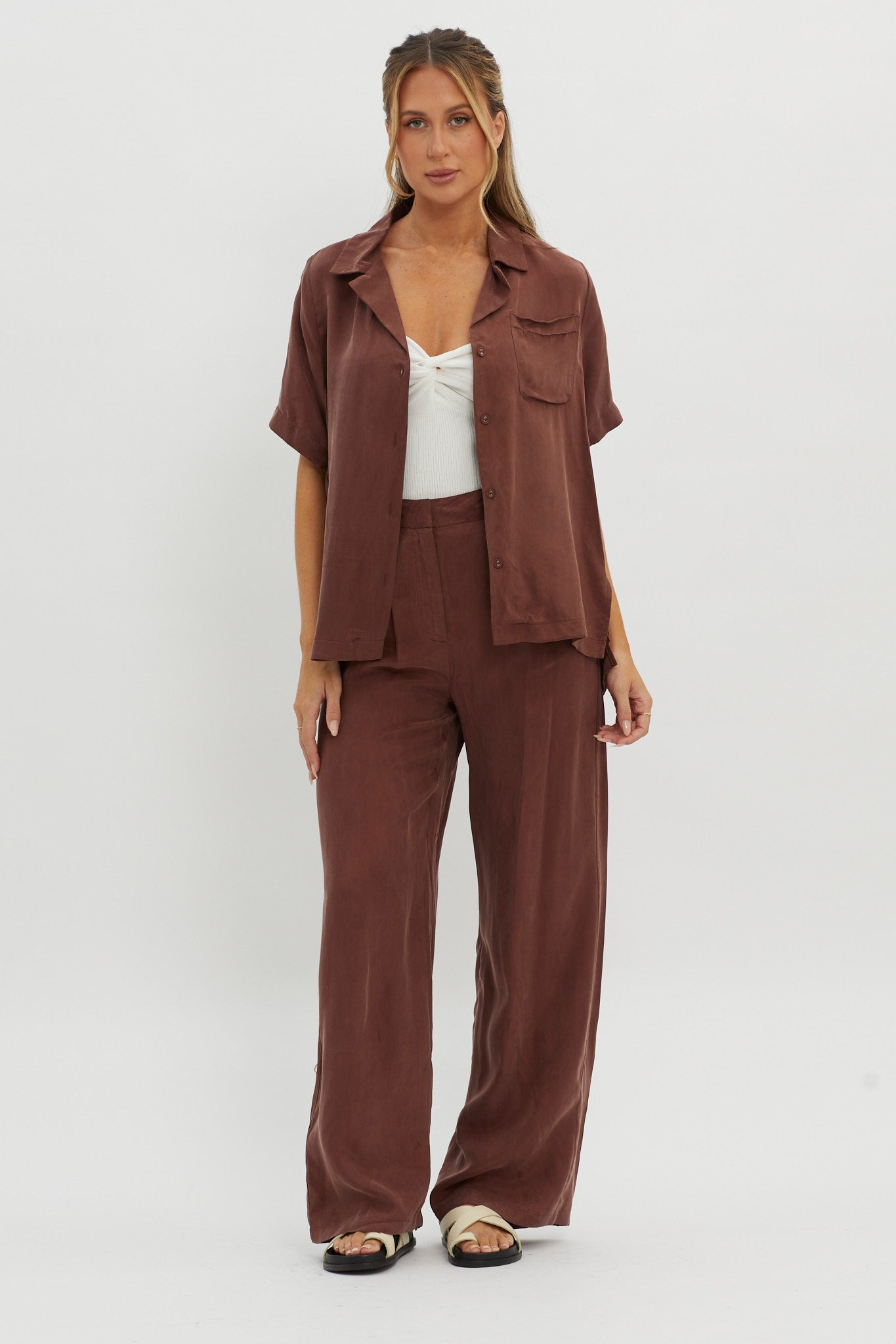 Tessa Button-Up Shirt Choco-Maymioy