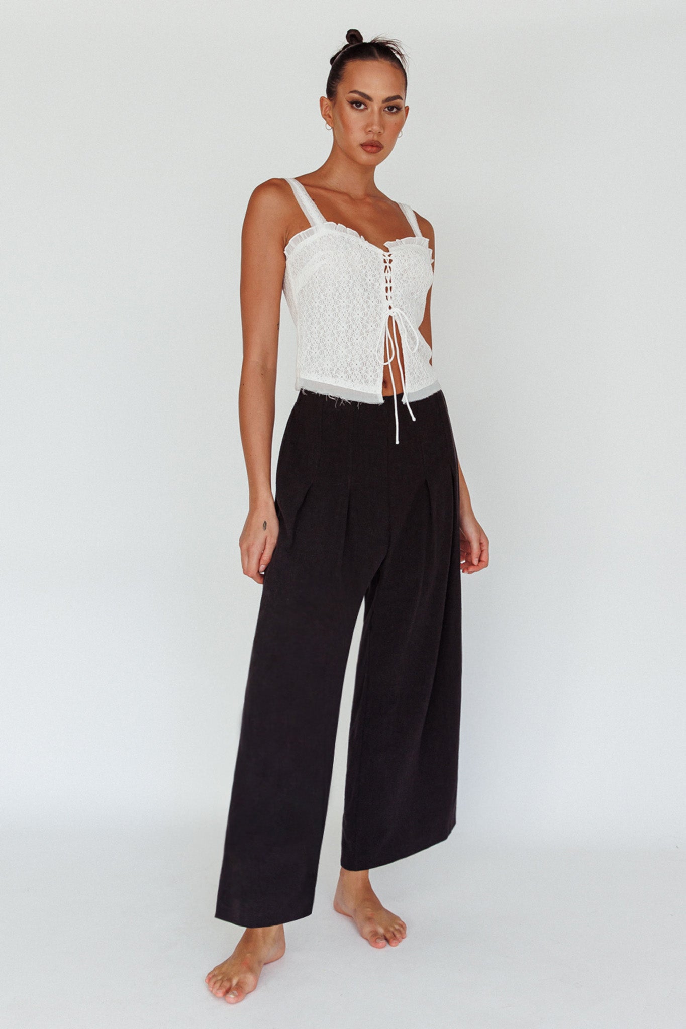 Backstage Pleated Wide Leg Pants Black-Maymioy