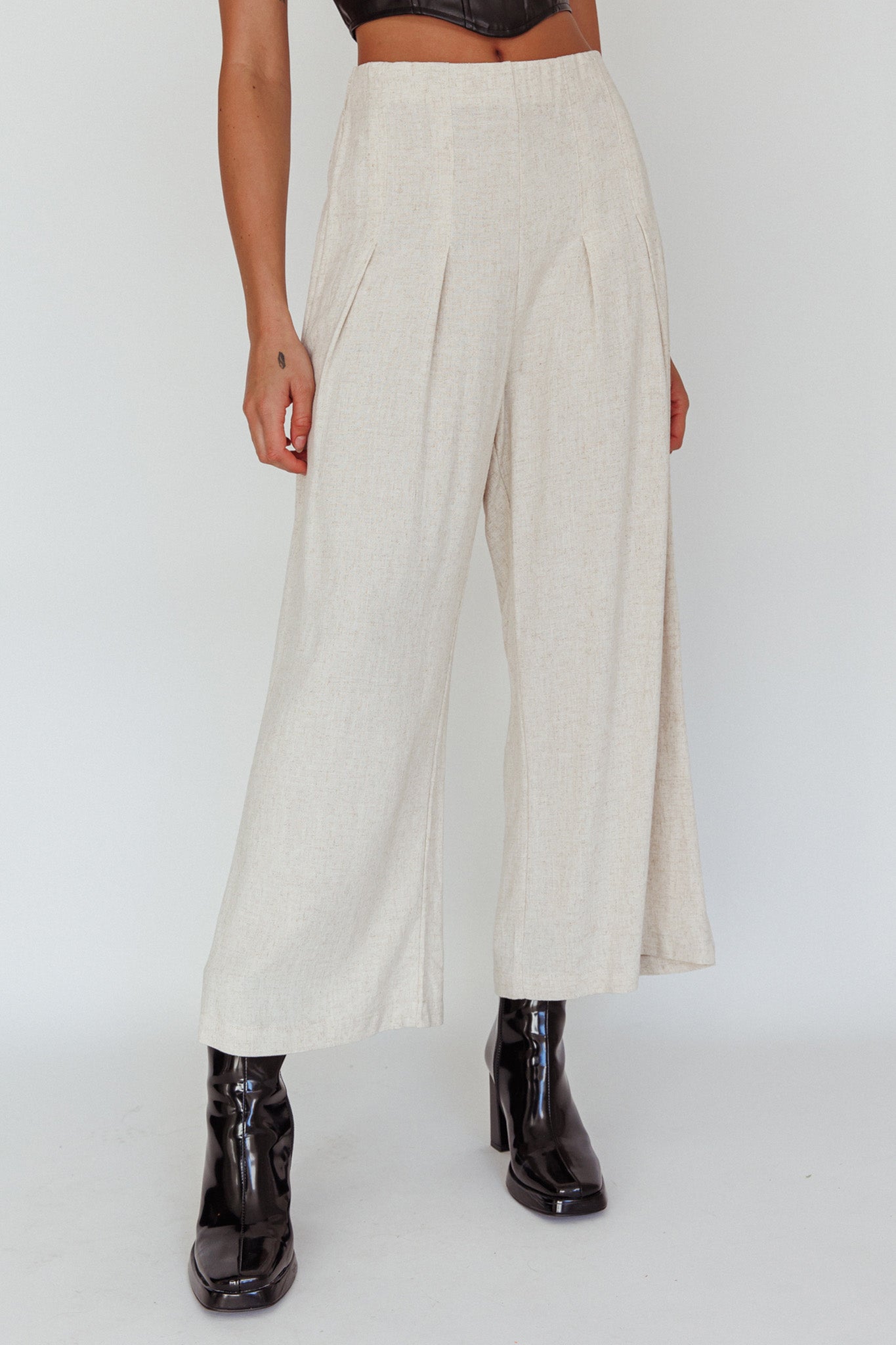 Backstage Pleated Wide Leg Pants Oat-Maymioy