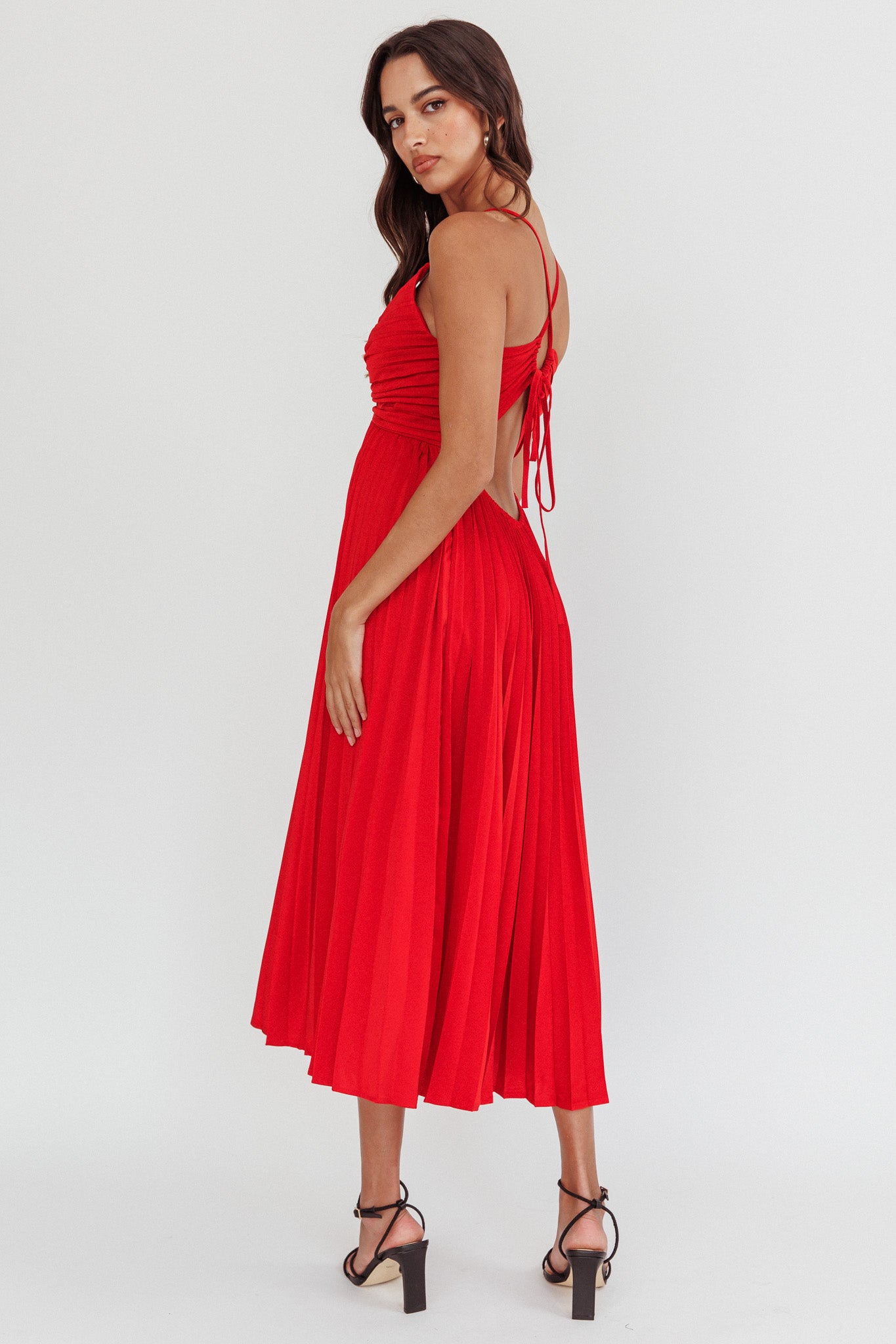 Spoken For Accordion Pleat Midi Dress Red-Maymioy