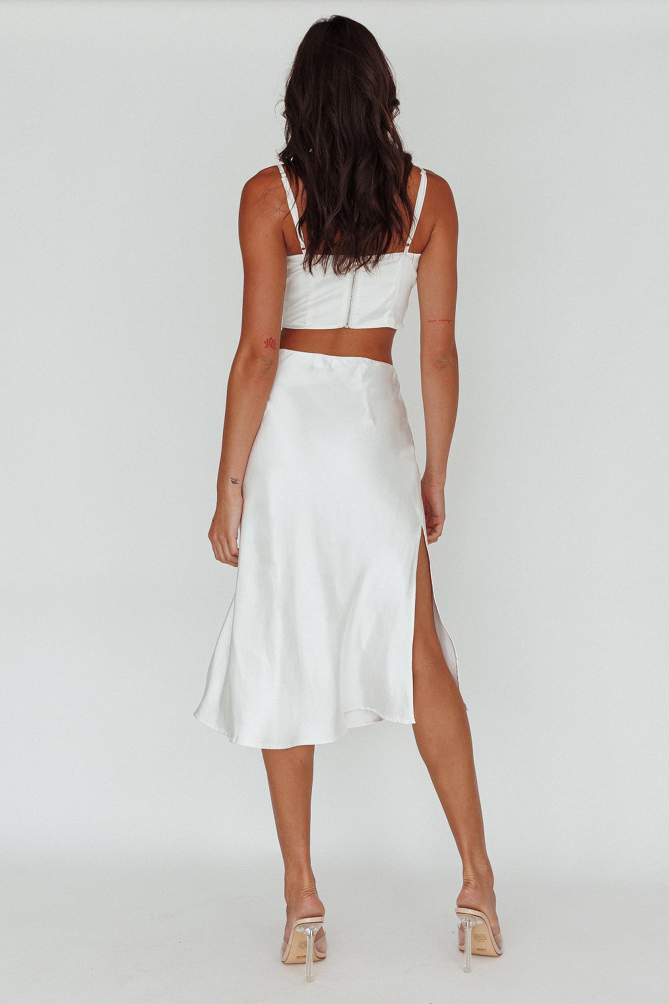 Daze Satin Midi Skirt Cream-Maymioy