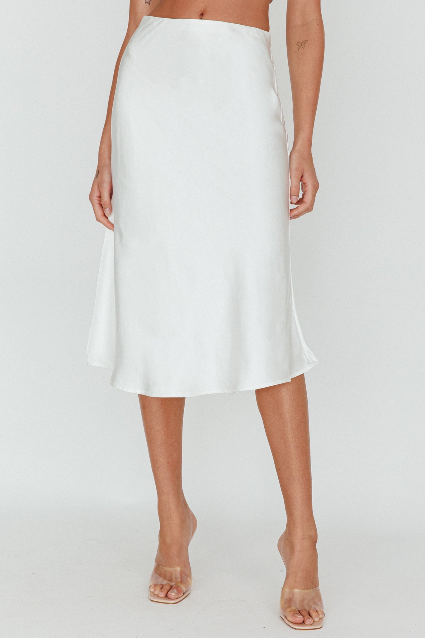 Daze Satin Midi Skirt Cream-Maymioy