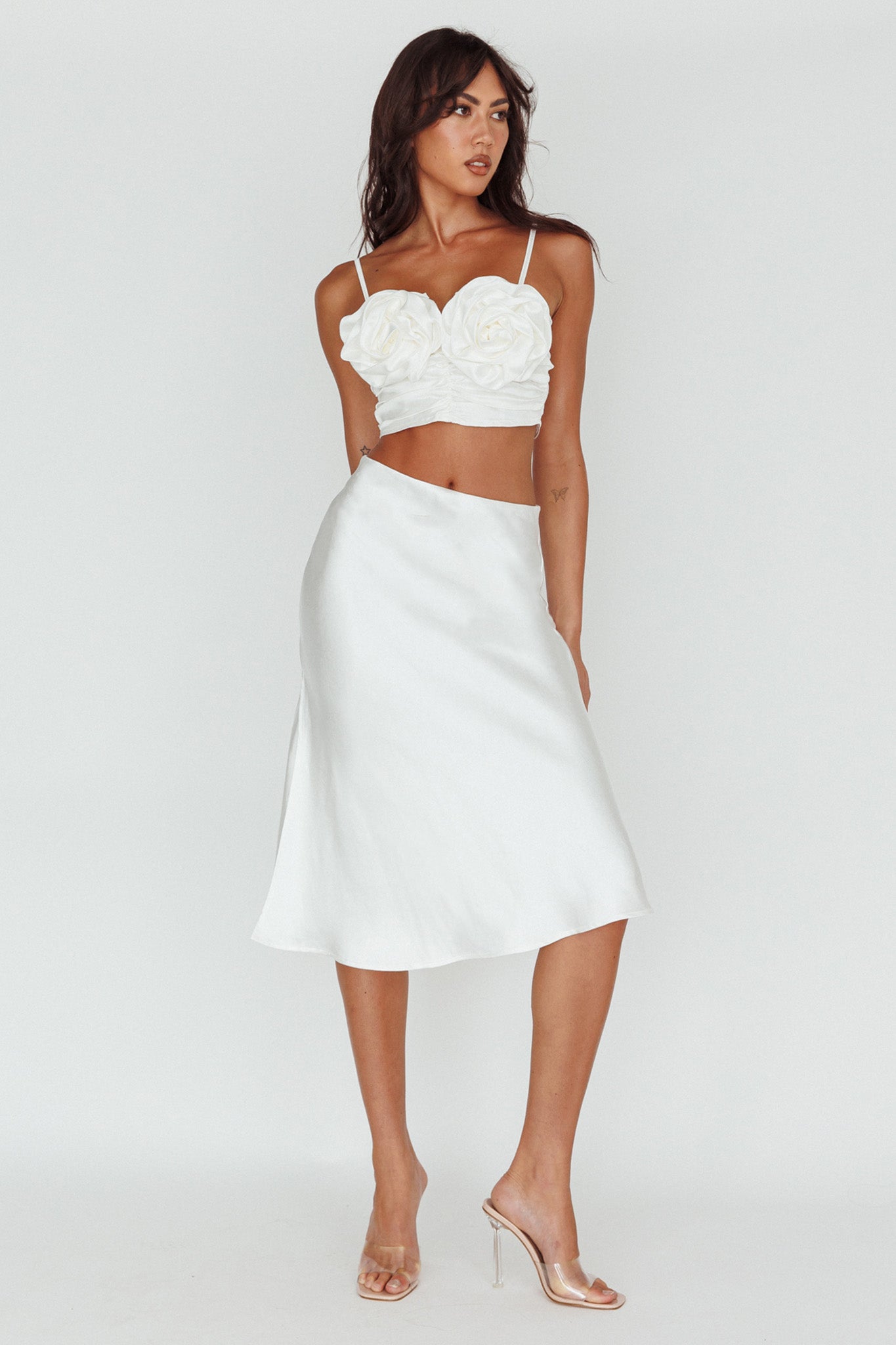 Daze Satin Midi Skirt Cream-Maymioy