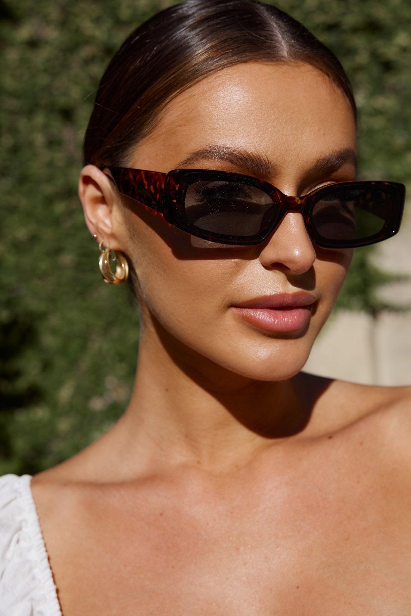 Kendall Slim Rectangle Sunglasses Tortoiseshell Brown-Maymioy