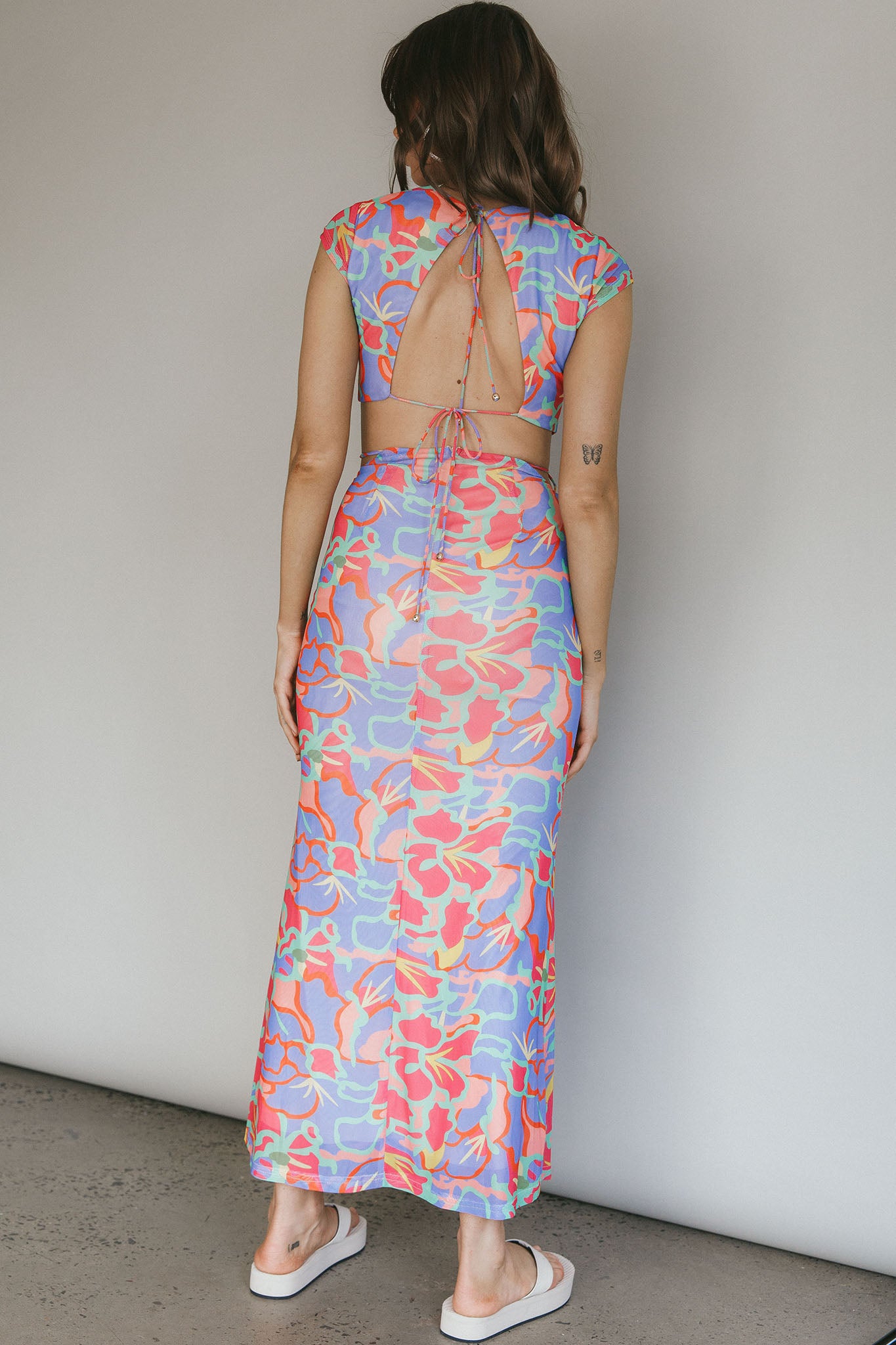 Capri Cap Sleeve String Maxi Dress Blue/Red-Maymioy
