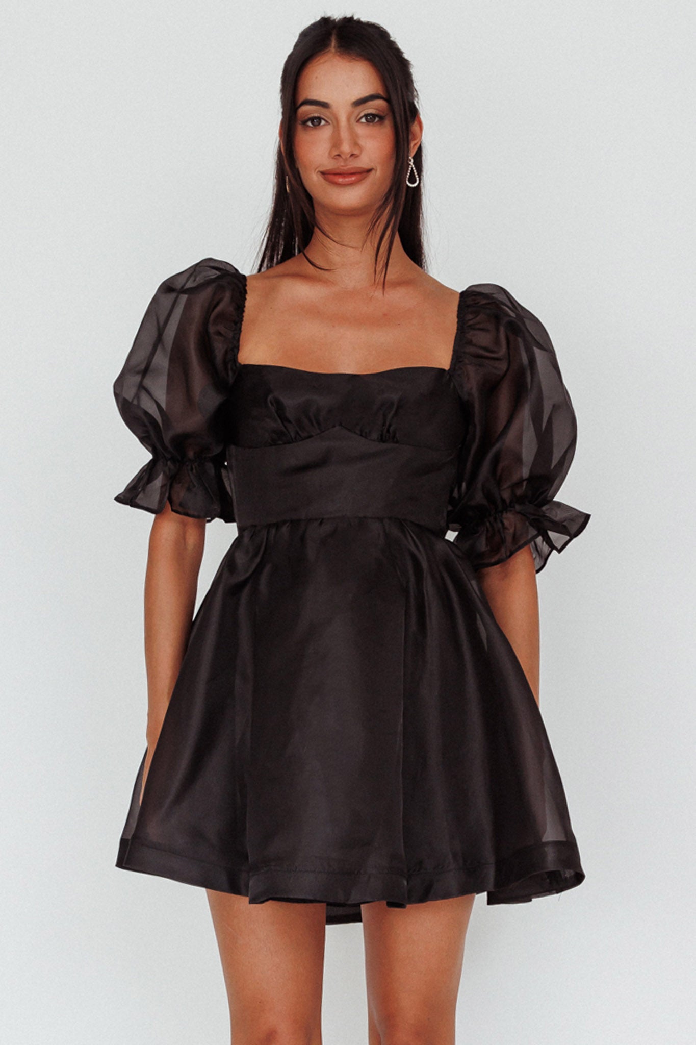 I've Got Sunshine Puff Sleeve Mini Dress Black-Maymioy