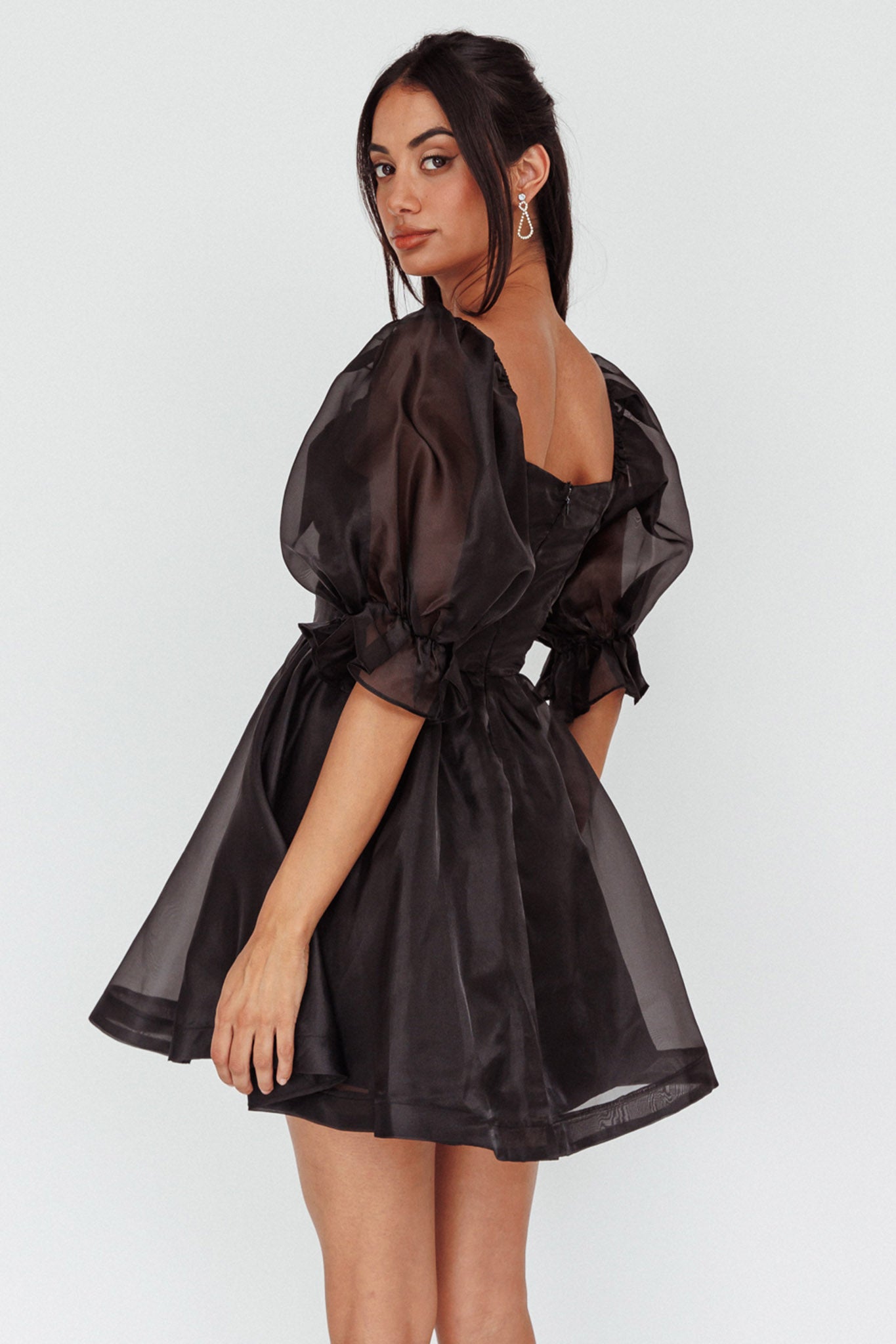 I've Got Sunshine Puff Sleeve Mini Dress Black-Maymioy