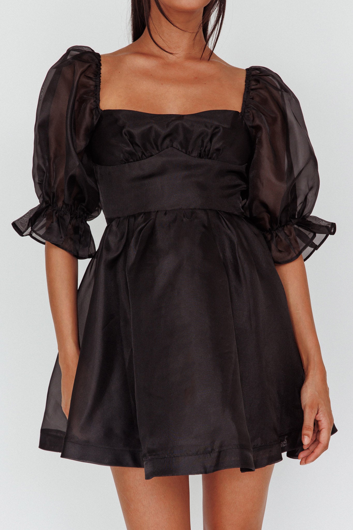 I've Got Sunshine Puff Sleeve Mini Dress Black-Maymioy