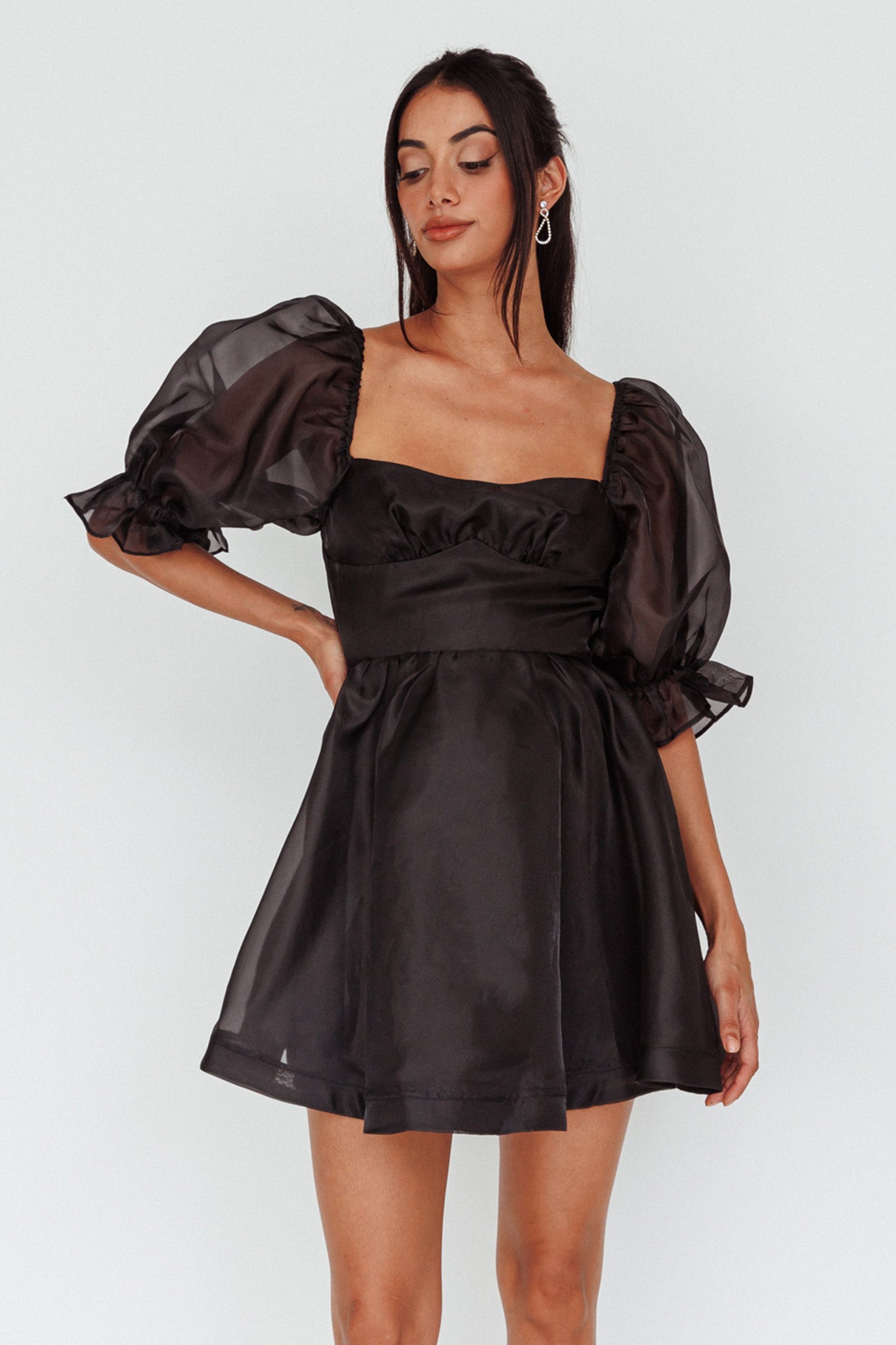 I've Got Sunshine Puff Sleeve Mini Dress Black-Maymioy
