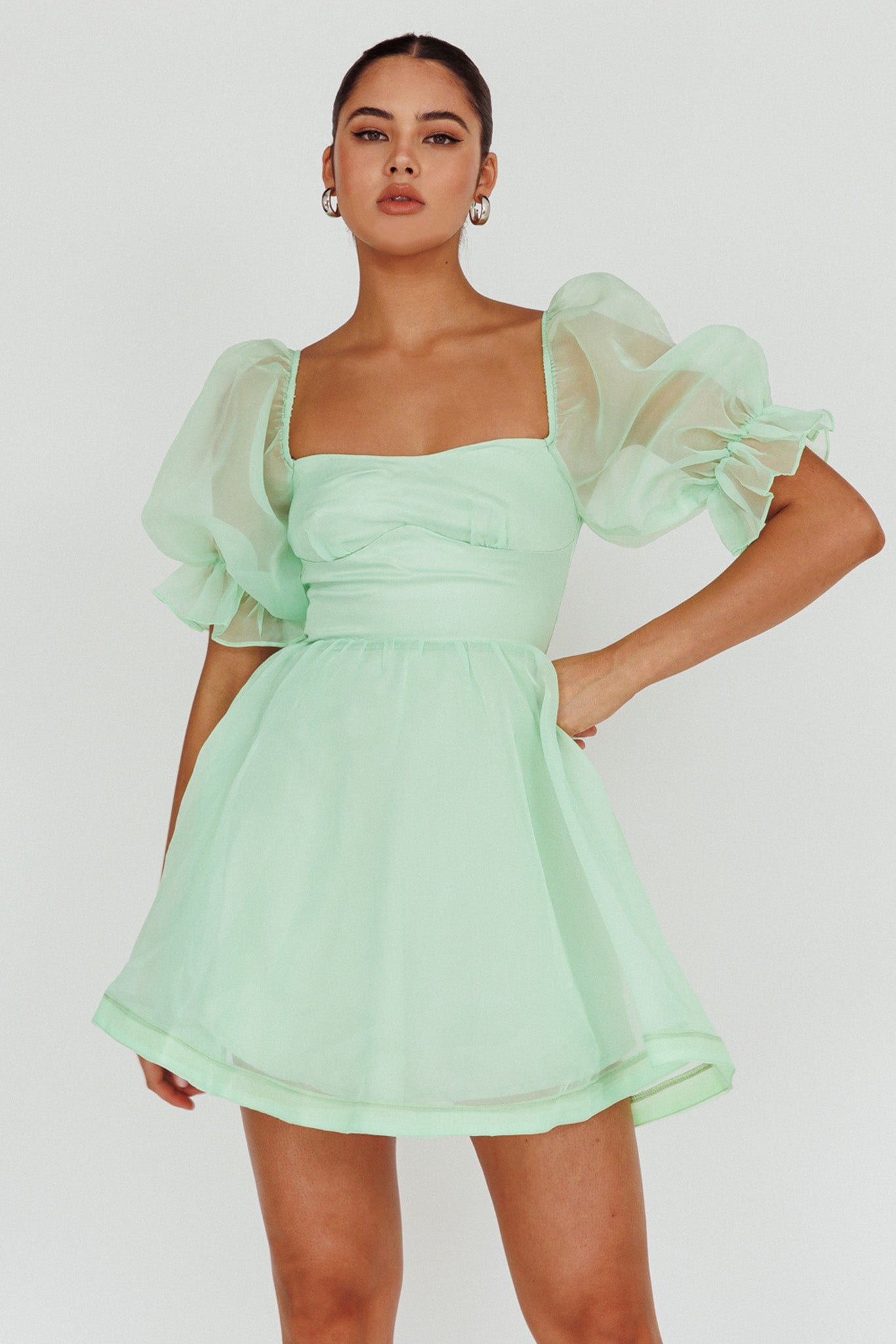 I've Got Sunshine Puff Sleeve Mini Dress Mint-Maymioy