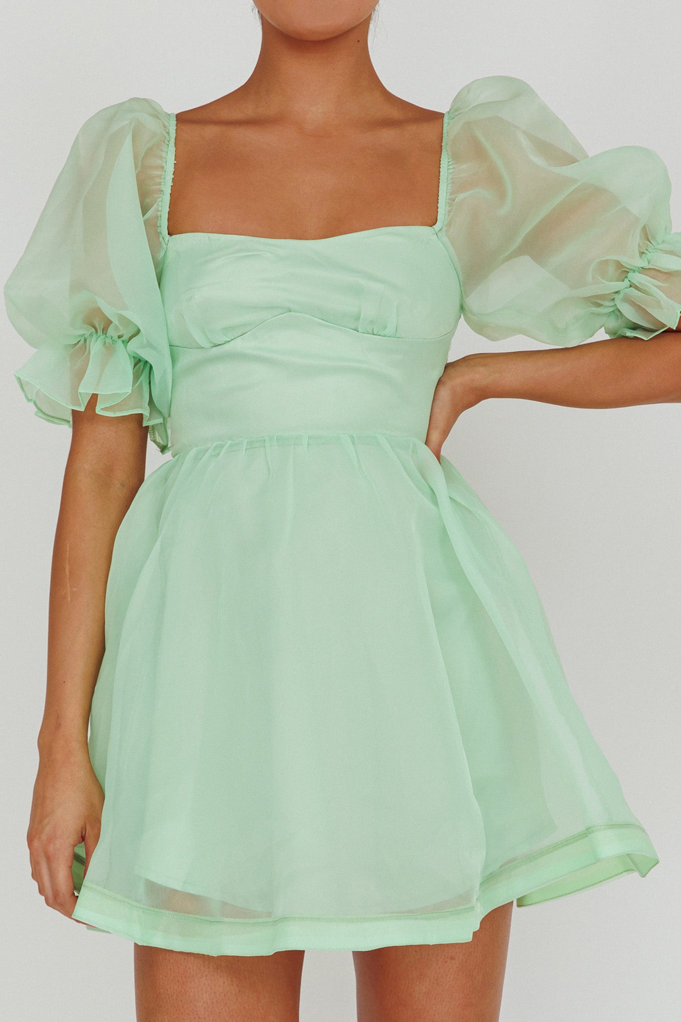 I've Got Sunshine Puff Sleeve Mini Dress Mint-Maymioy