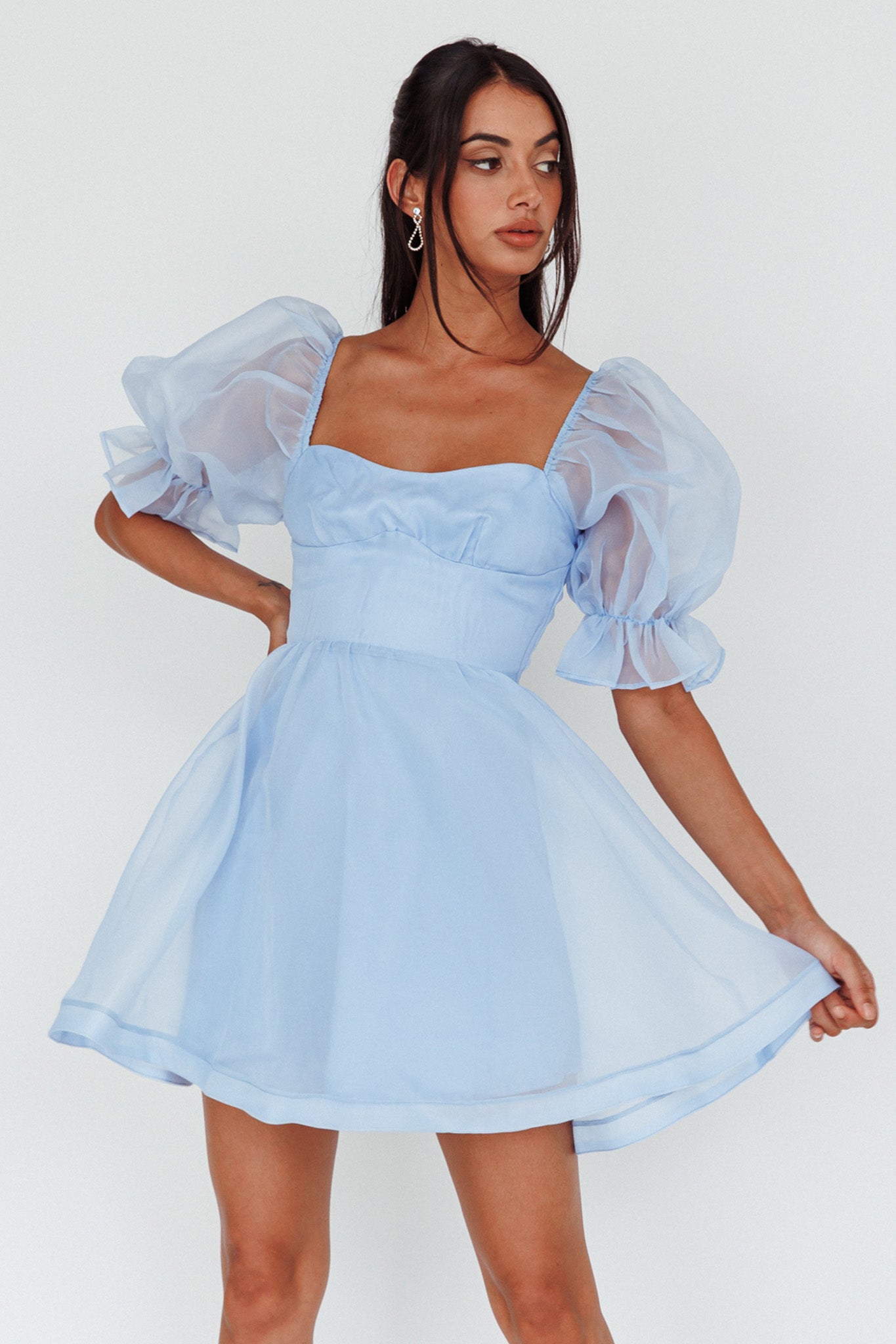 I've Got Sunshine Puff Sleeve Mini Dress Sky Blue-Maymioy