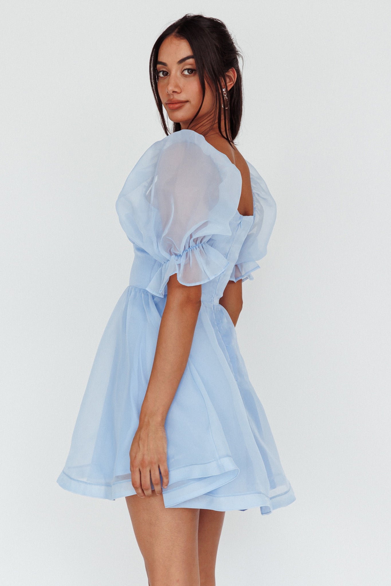 I've Got Sunshine Puff Sleeve Mini Dress Sky Blue-Maymioy