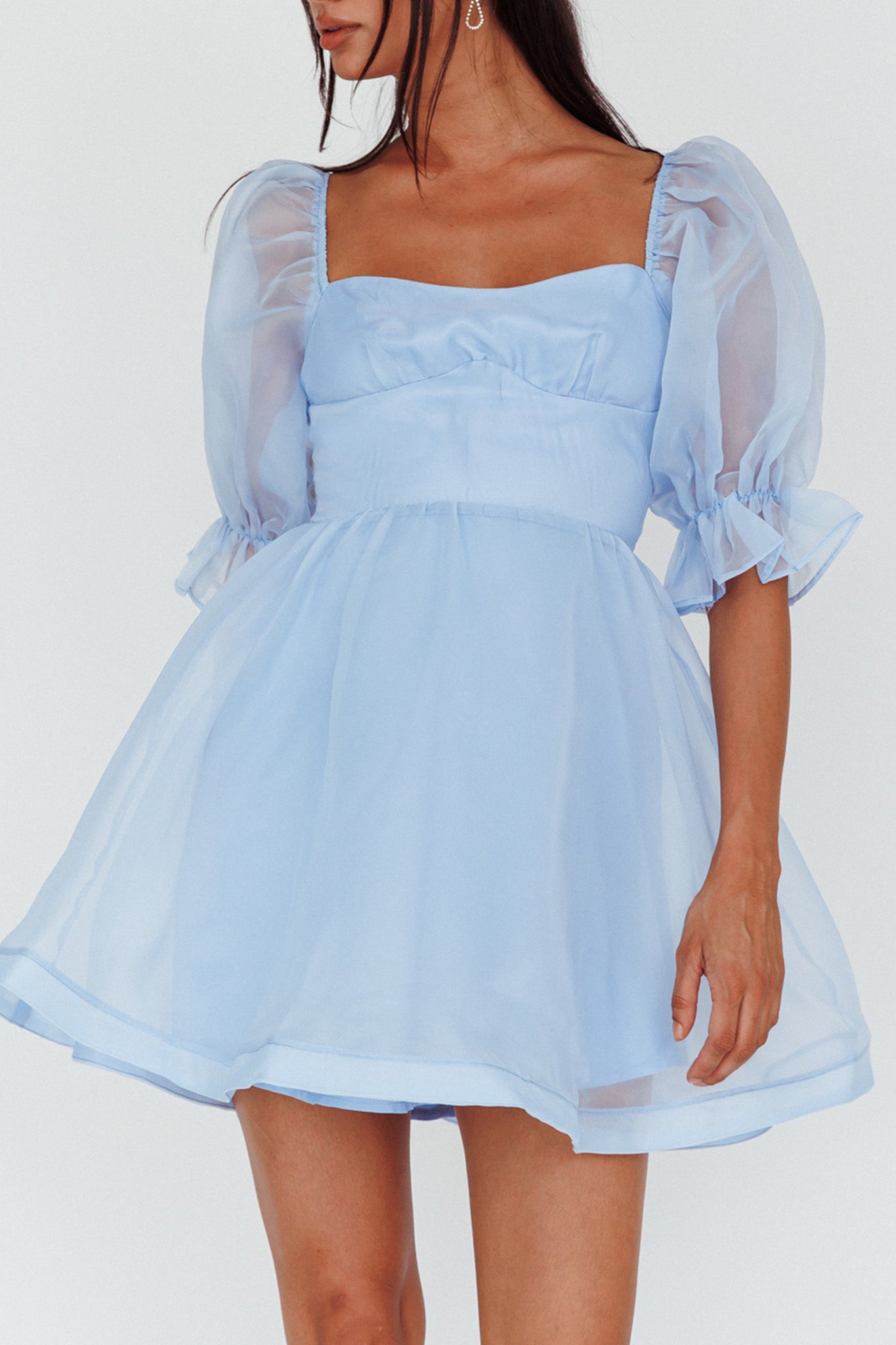 I've Got Sunshine Puff Sleeve Mini Dress Sky Blue-Maymioy