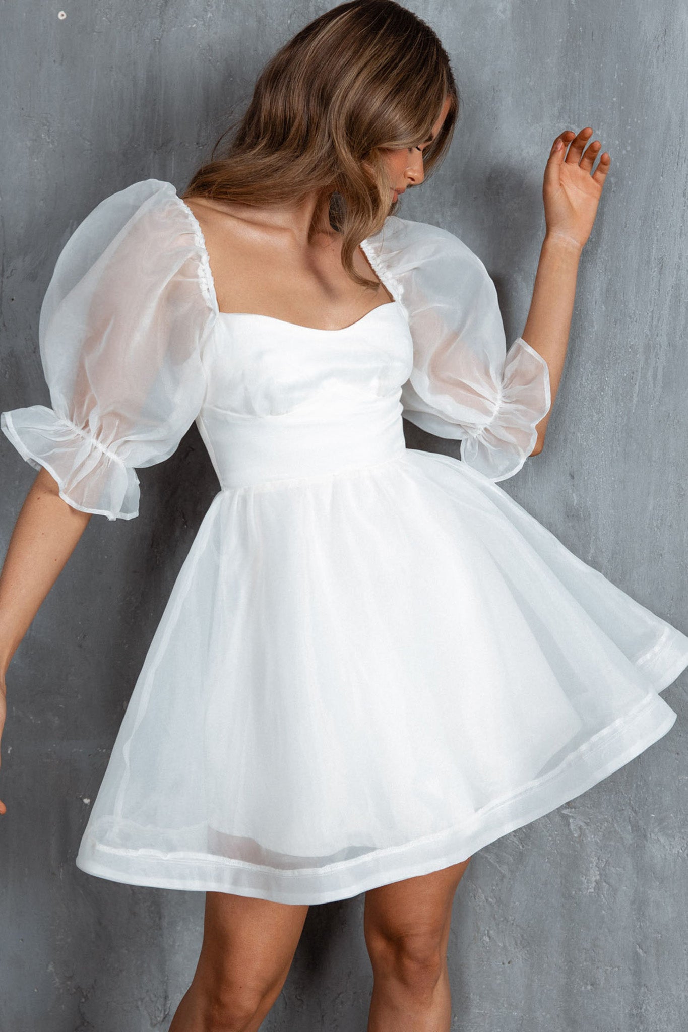 I've Got Sunshine Puff Sleeve Mini Dress White-Maymioy