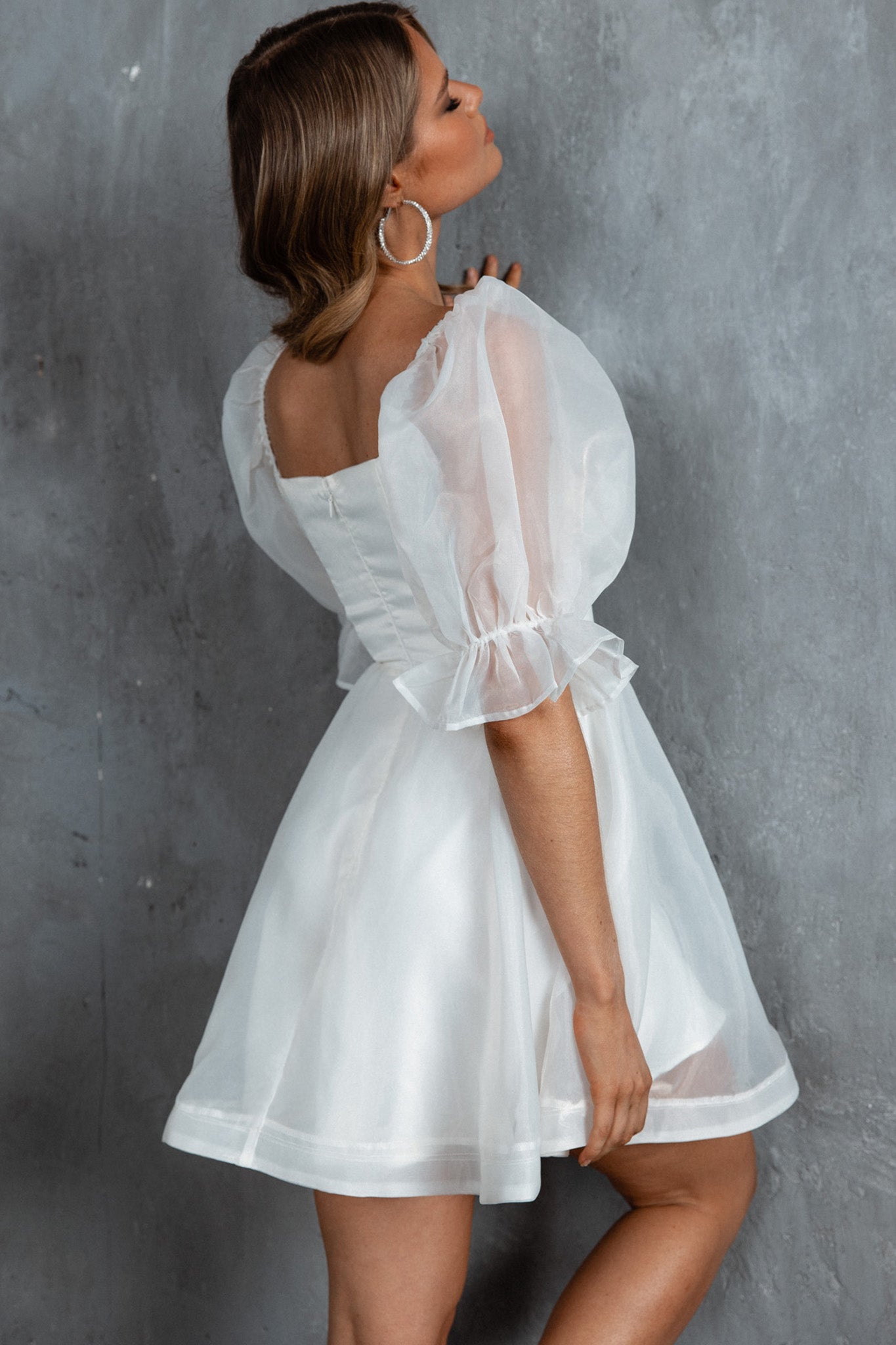 I've Got Sunshine Puff Sleeve Mini Dress White-Maymioy