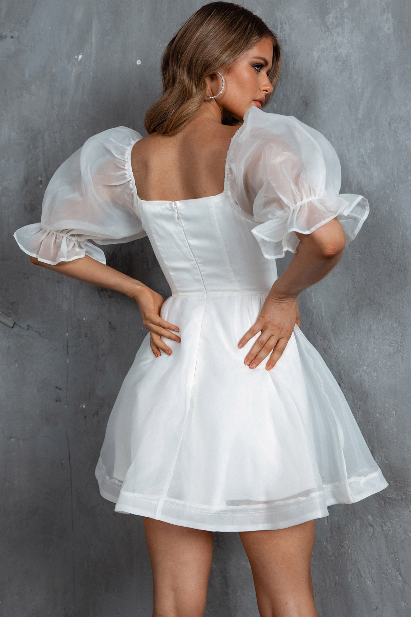 I've Got Sunshine Puff Sleeve Mini Dress White-Maymioy