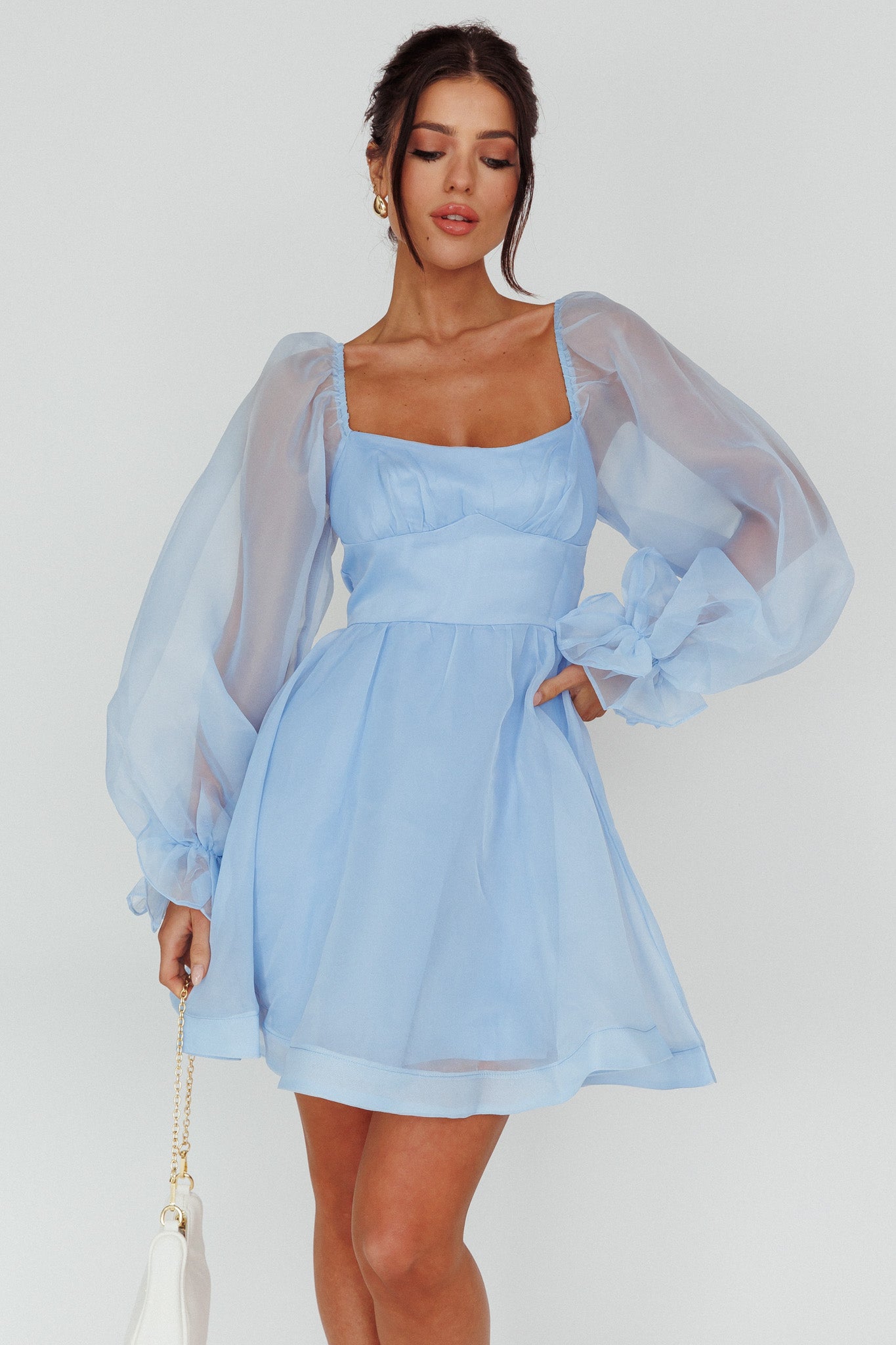 I've Got Sunshine Long Sleeve Mini Dress Light Blue-Maymioy
