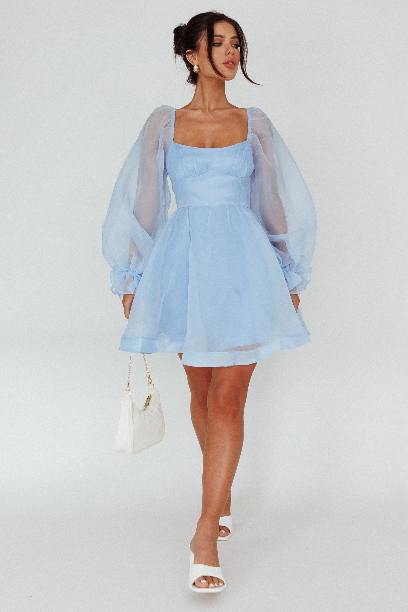 I've Got Sunshine Long Sleeve Mini Dress Light Blue-Maymioy