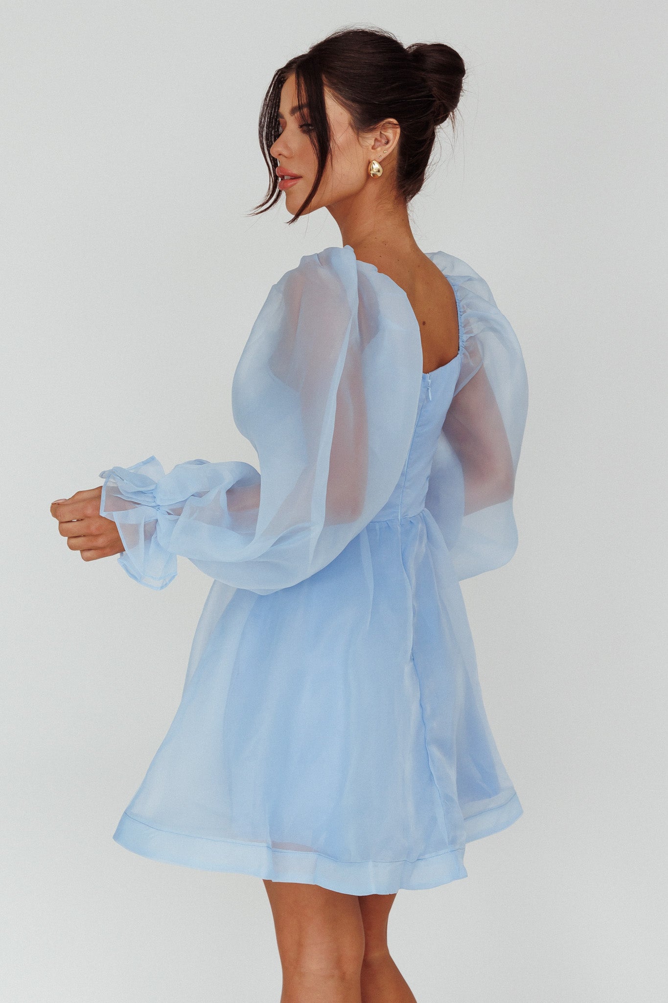 I've Got Sunshine Long Sleeve Mini Dress Light Blue-Maymioy