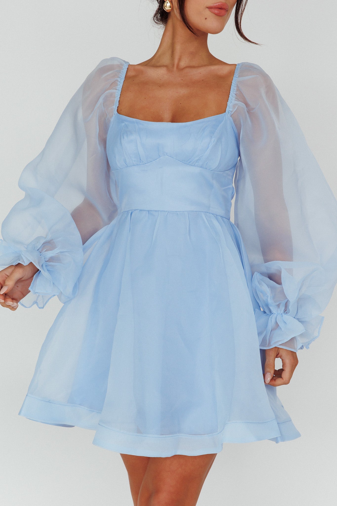 I've Got Sunshine Long Sleeve Mini Dress Light Blue-Maymioy