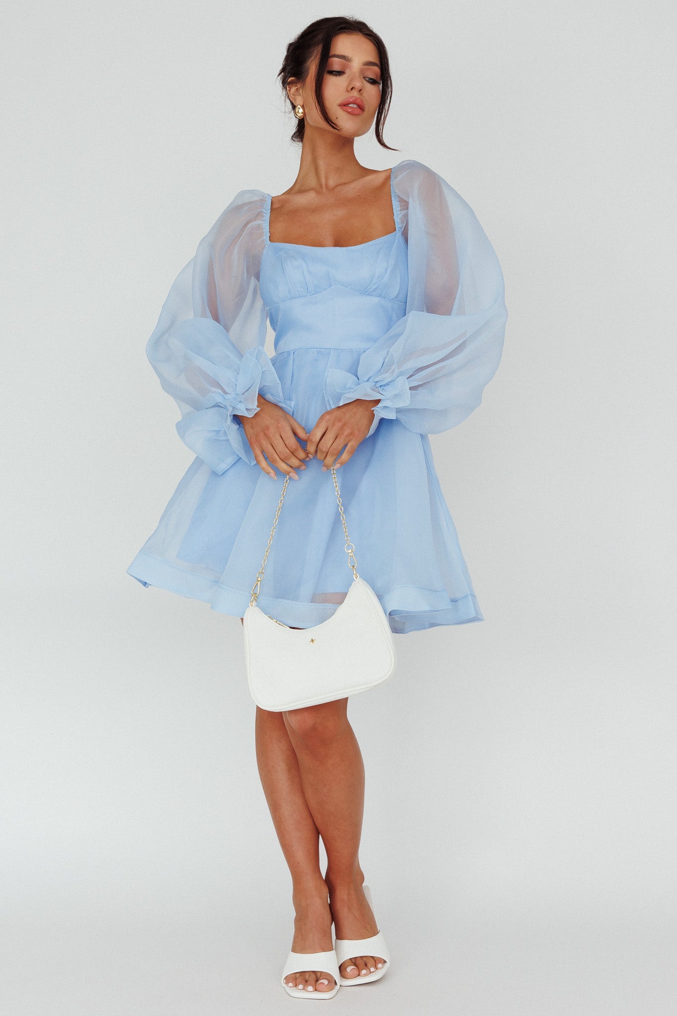 I've Got Sunshine Long Sleeve Mini Dress Light Blue-Maymioy
