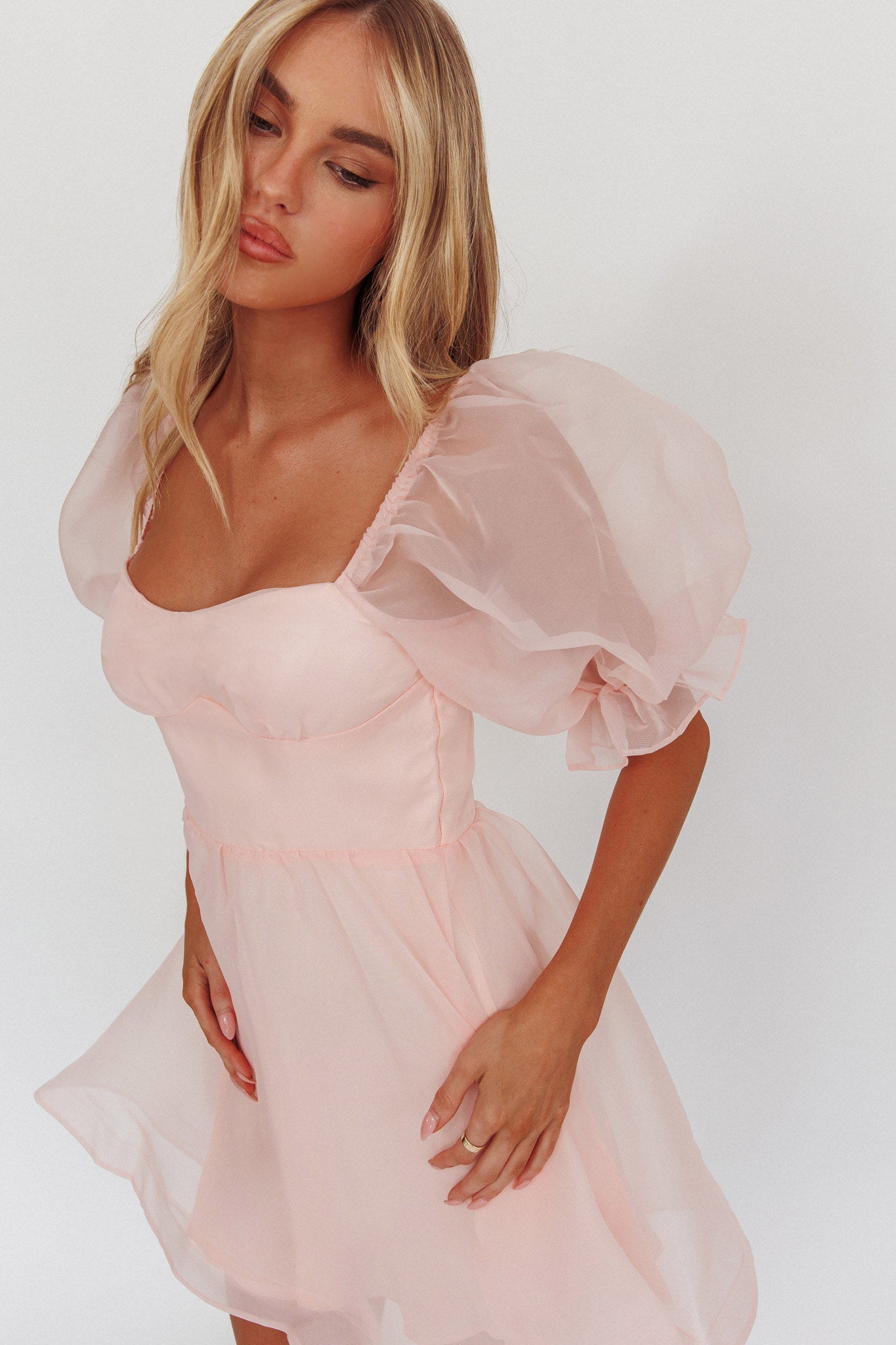 I've Got Sunshine Puff Sleeve Mini Dress Blush-Maymioy