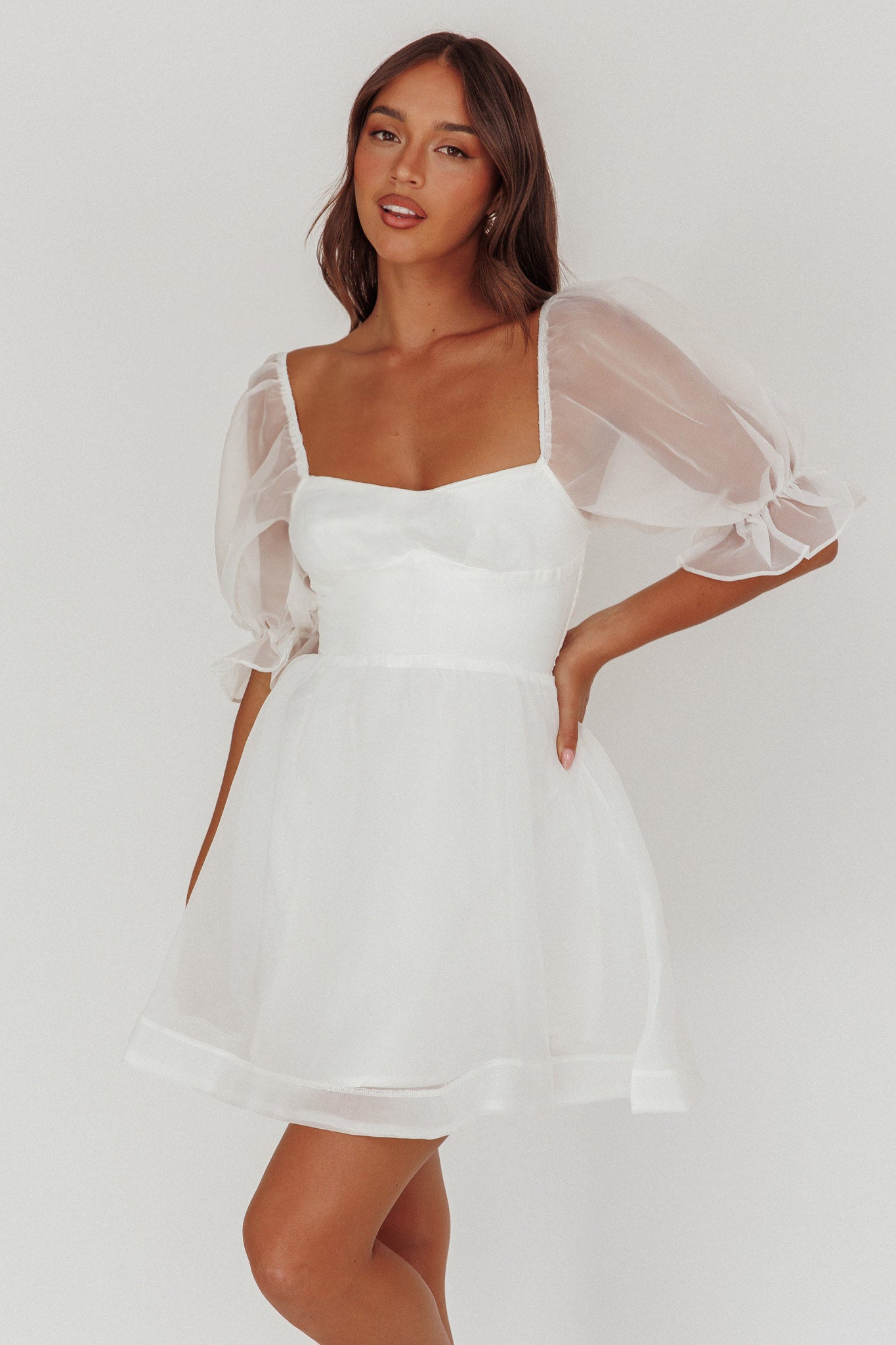 I've Got Sunshine Puff Sleeve Mini Dress White-Maymioy