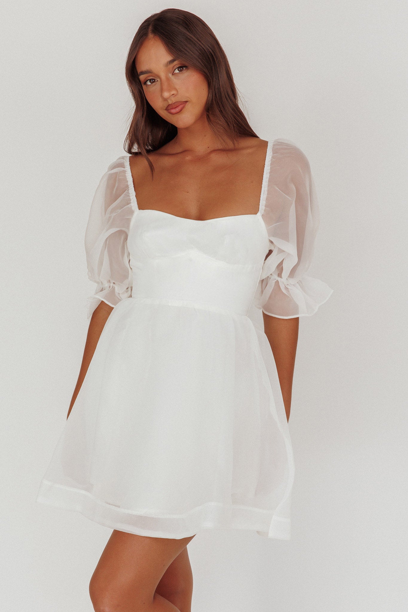 I've Got Sunshine Puff Sleeve Mini Dress White-Maymioy