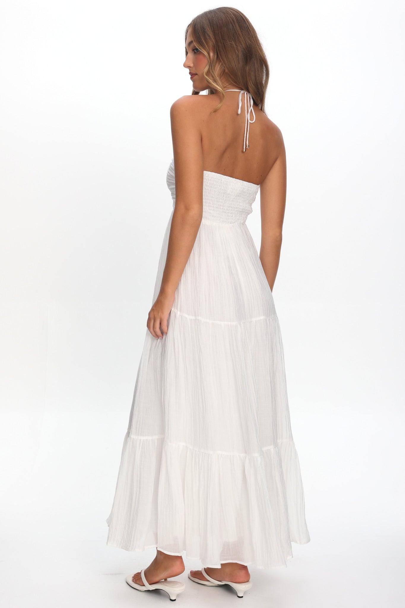 Dorelle V-Bust Halter Maxi Dress White-Maymioy