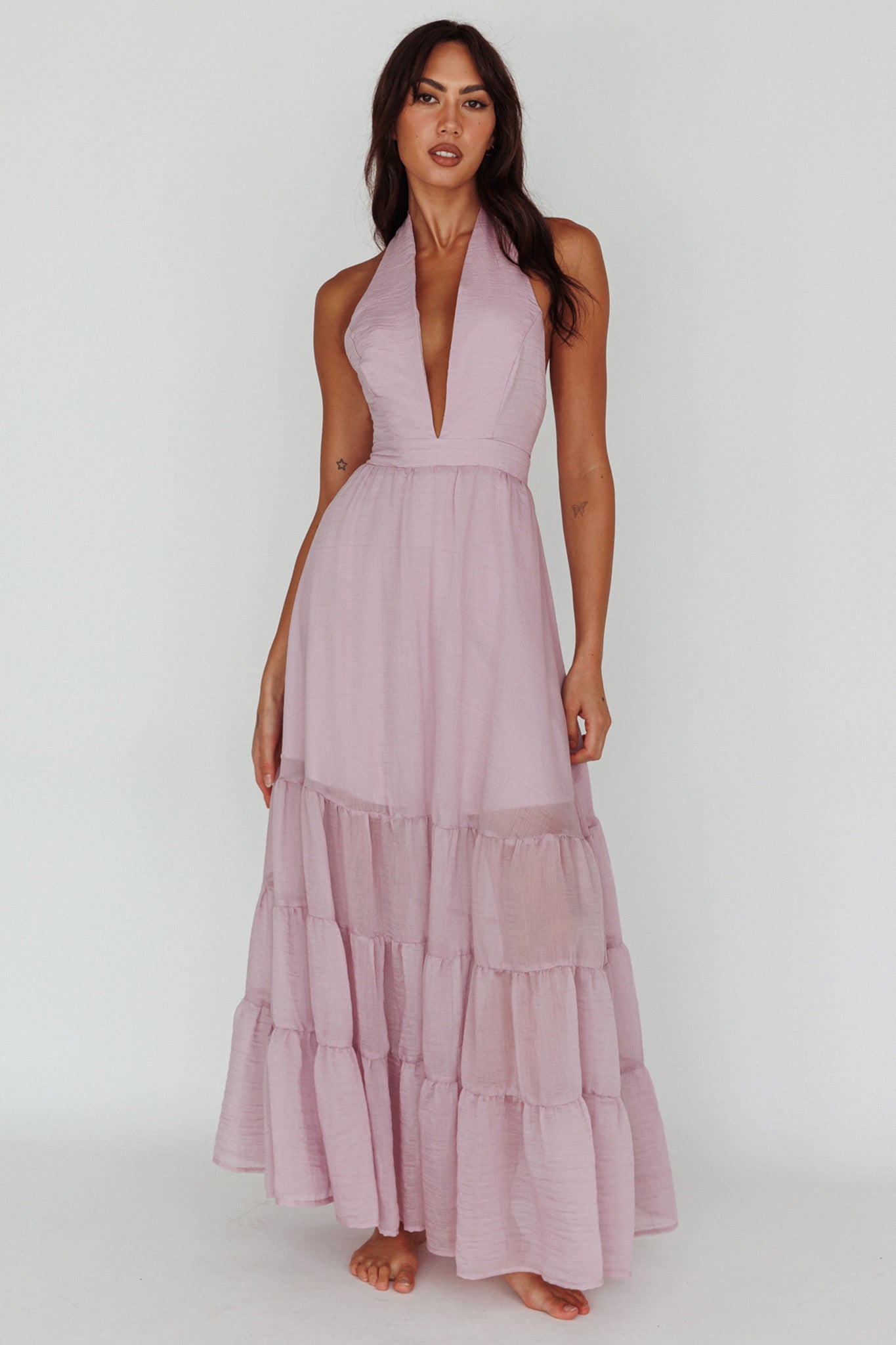 Jalisco Sun Halterneck Maxi Dress Lilac-Maymioy