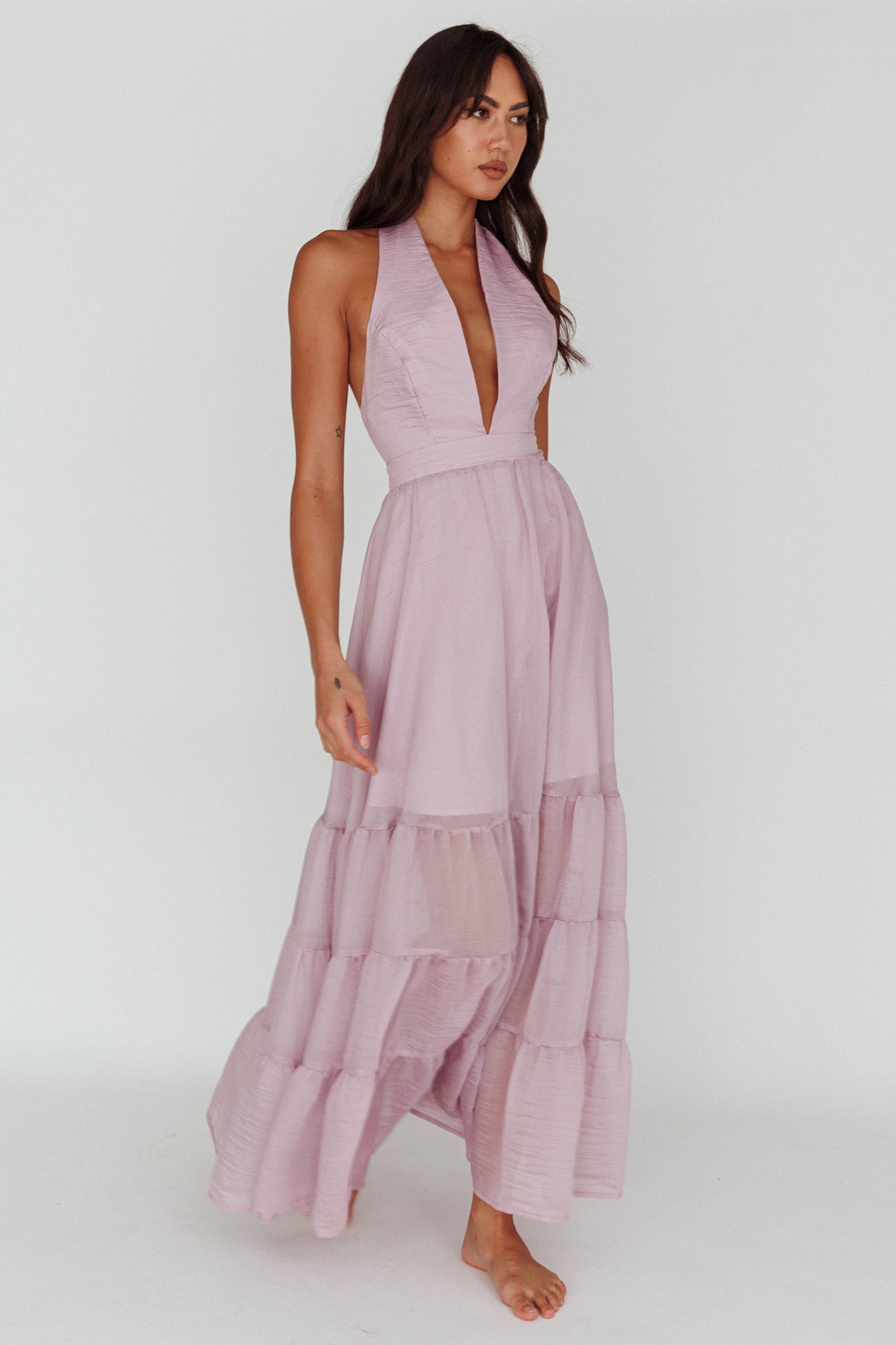 Jalisco Sun Halterneck Maxi Dress Lilac-Maymioy