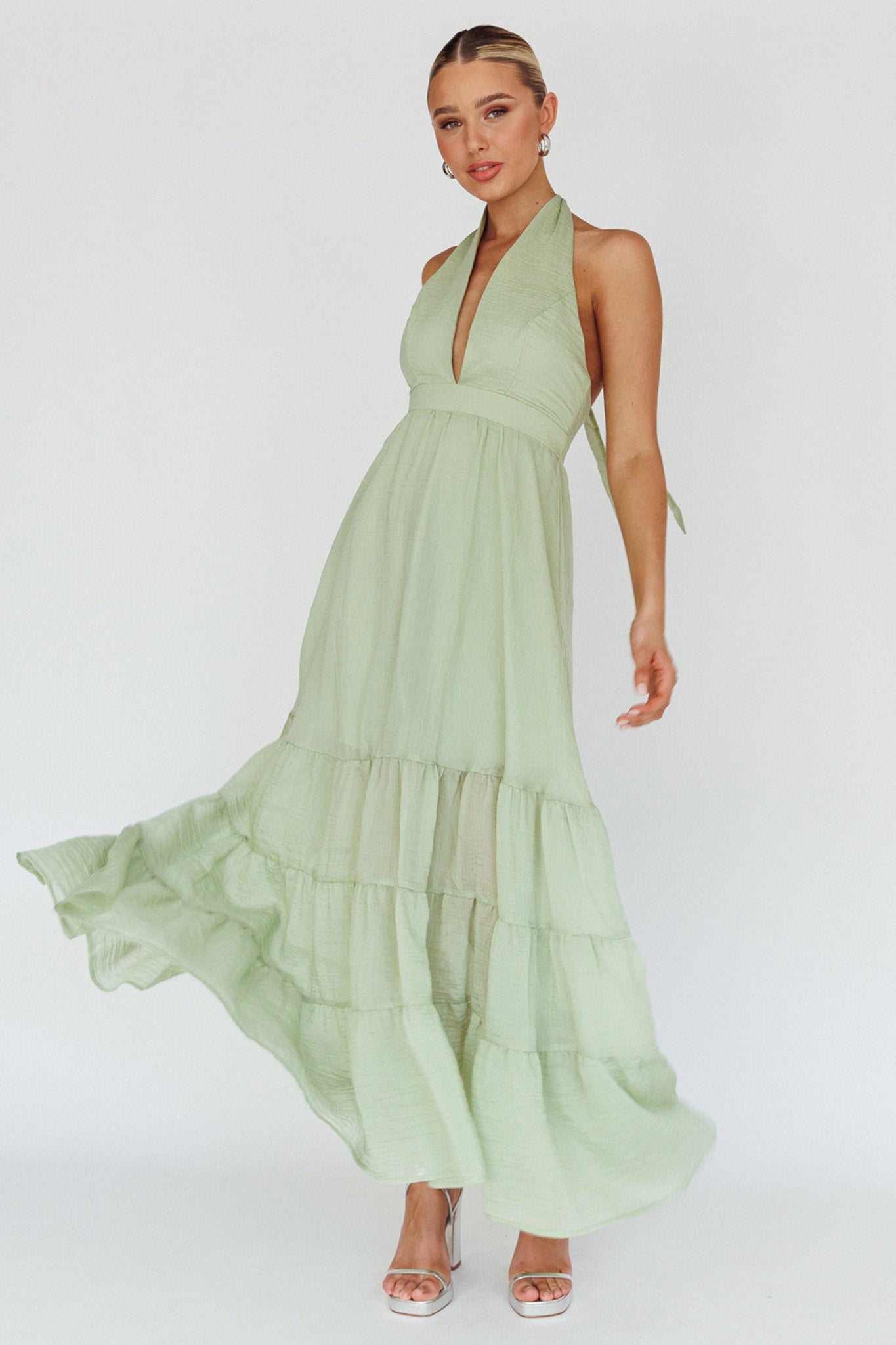 Jalisco Sun Halterneck Maxi Dress Mint-Maymioy