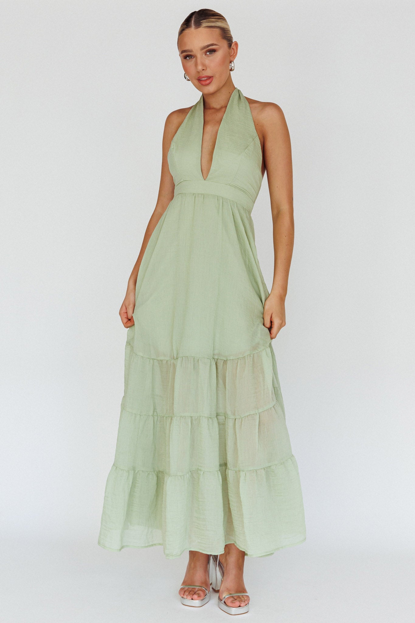 Jalisco Sun Halterneck Maxi Dress Mint-Maymioy